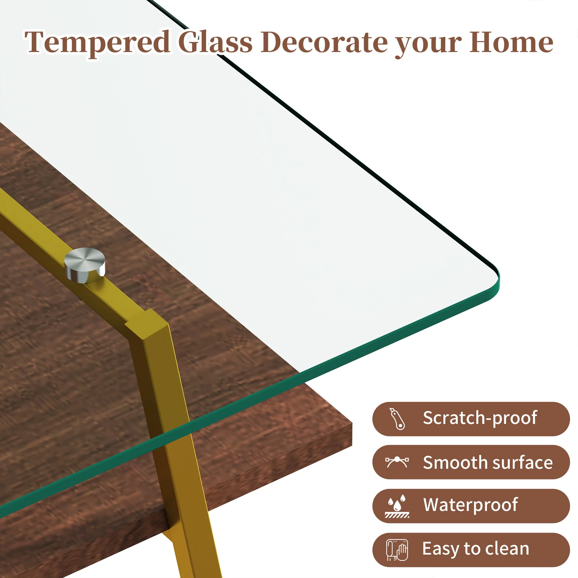 Rectangle Coffee Table, Tempered Glass Tabletop With Metal Legs, Modern Table For Living Room - Image 16
