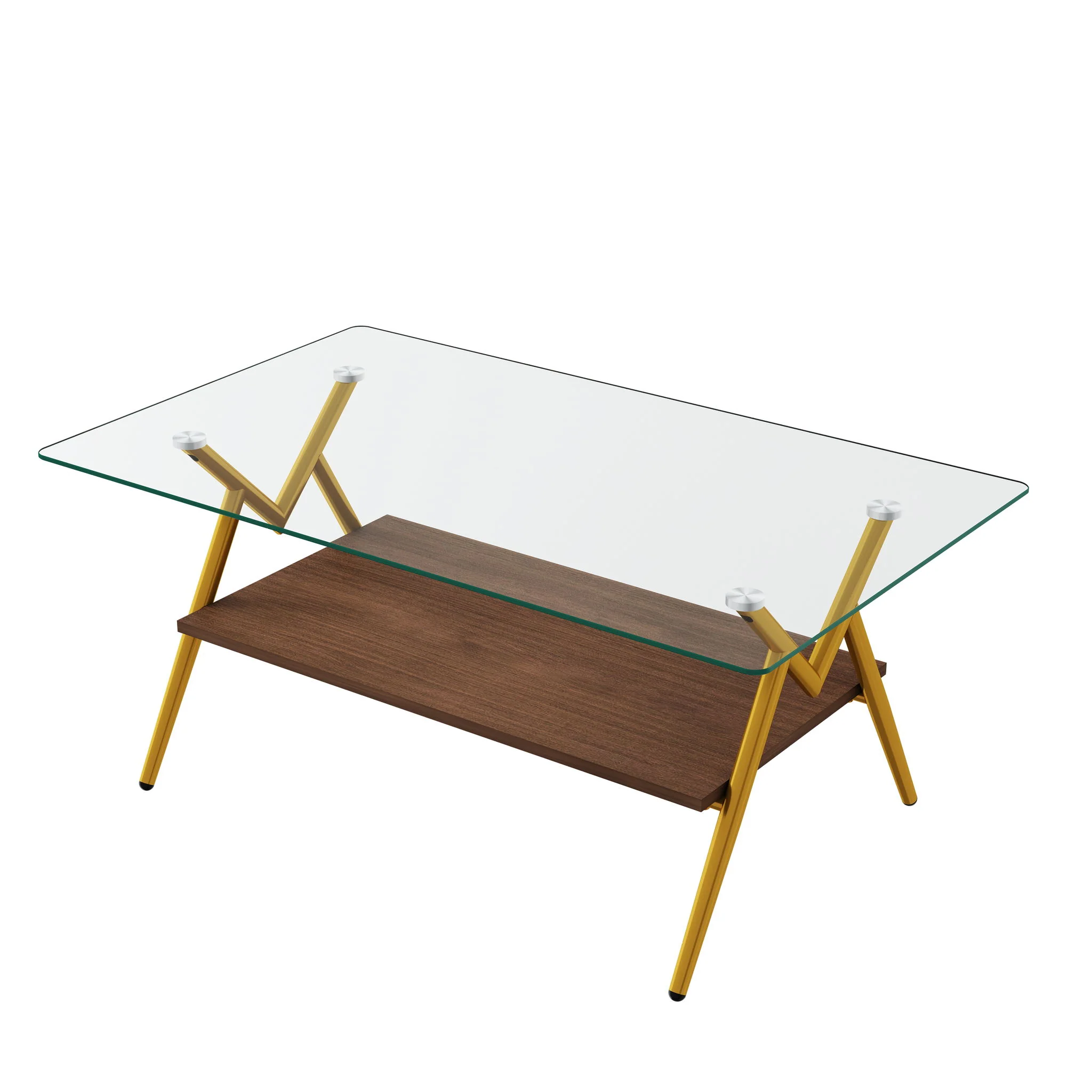 Rectangle Coffee Table With Tempered Glass Top And Shelf - Image 17