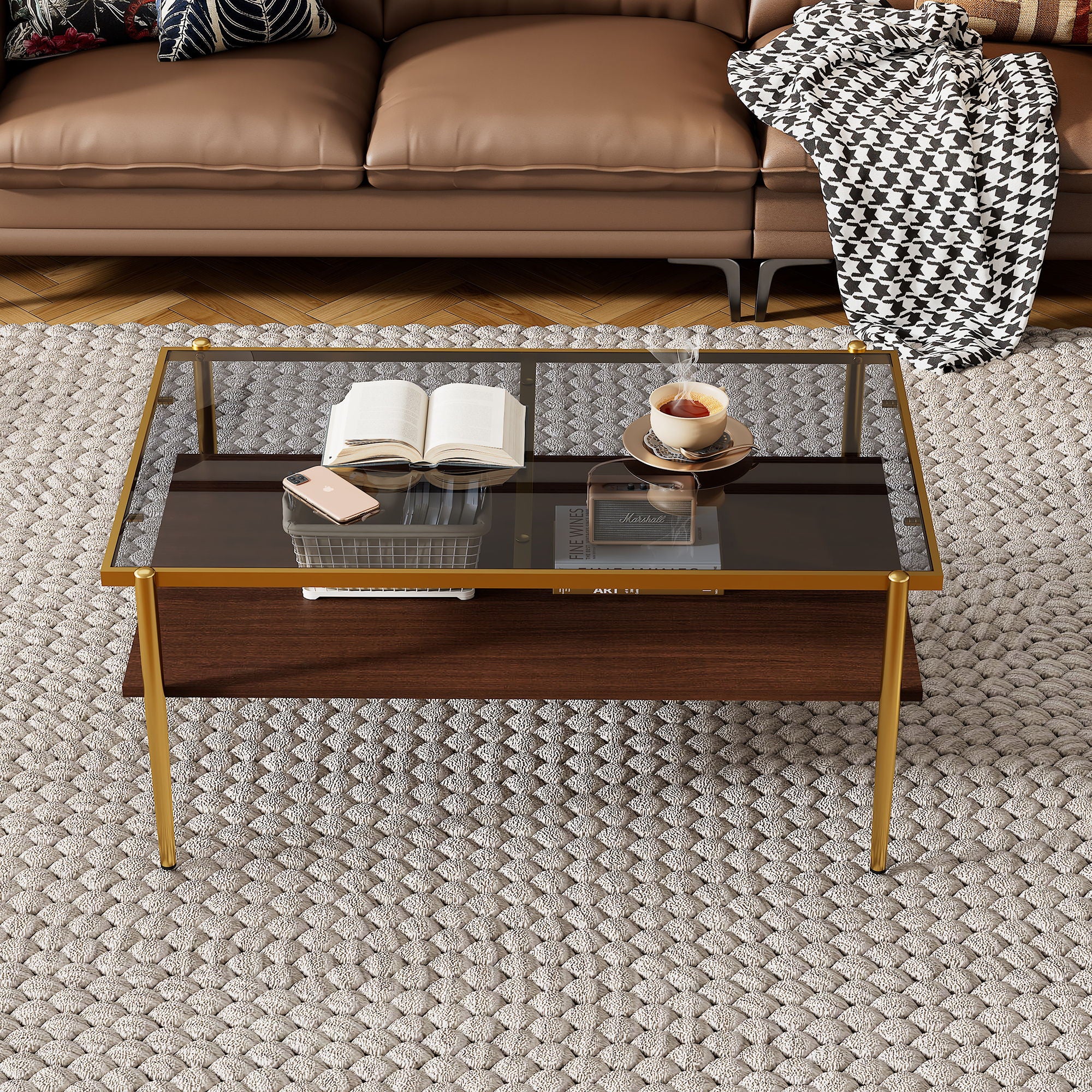 Rectangle Coffee Table With Tempered Glass Top And Legs, Modern Table For Living Room - Image 15