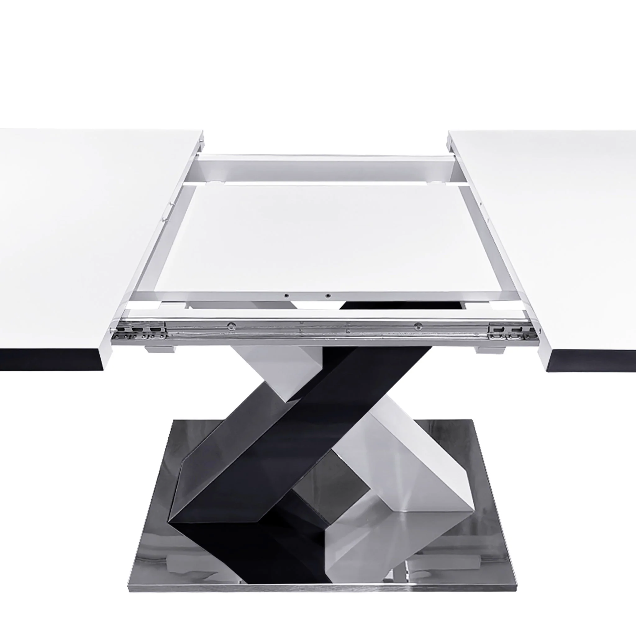 Rectangle Dining Table, Stretchable, Table Top With X Shape And Legs And Base - White / Black - Image 2