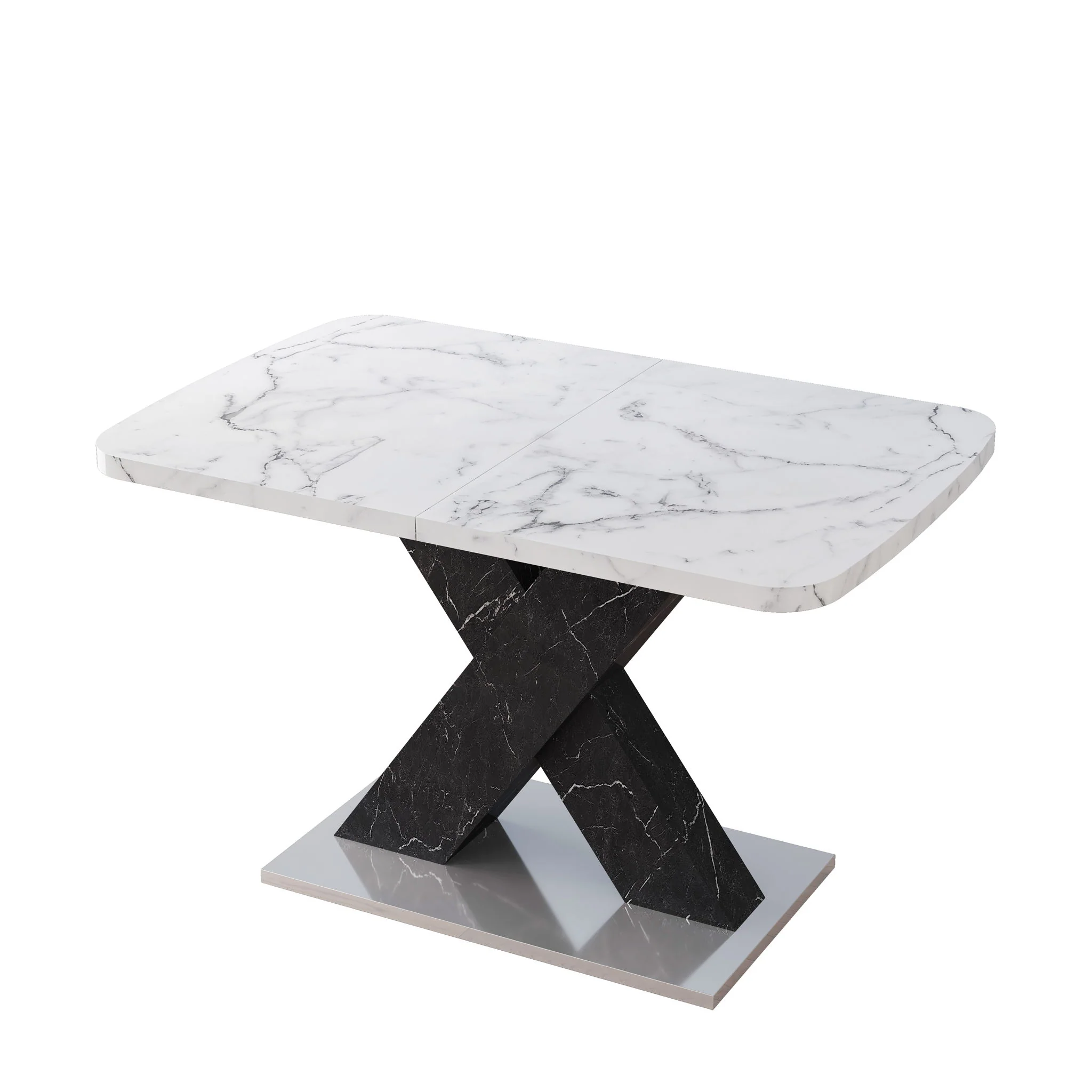 Rectangle Dining Table With Stretchable Top, X Shape Mdf Legs With Steel Base - White / Black - Image 6