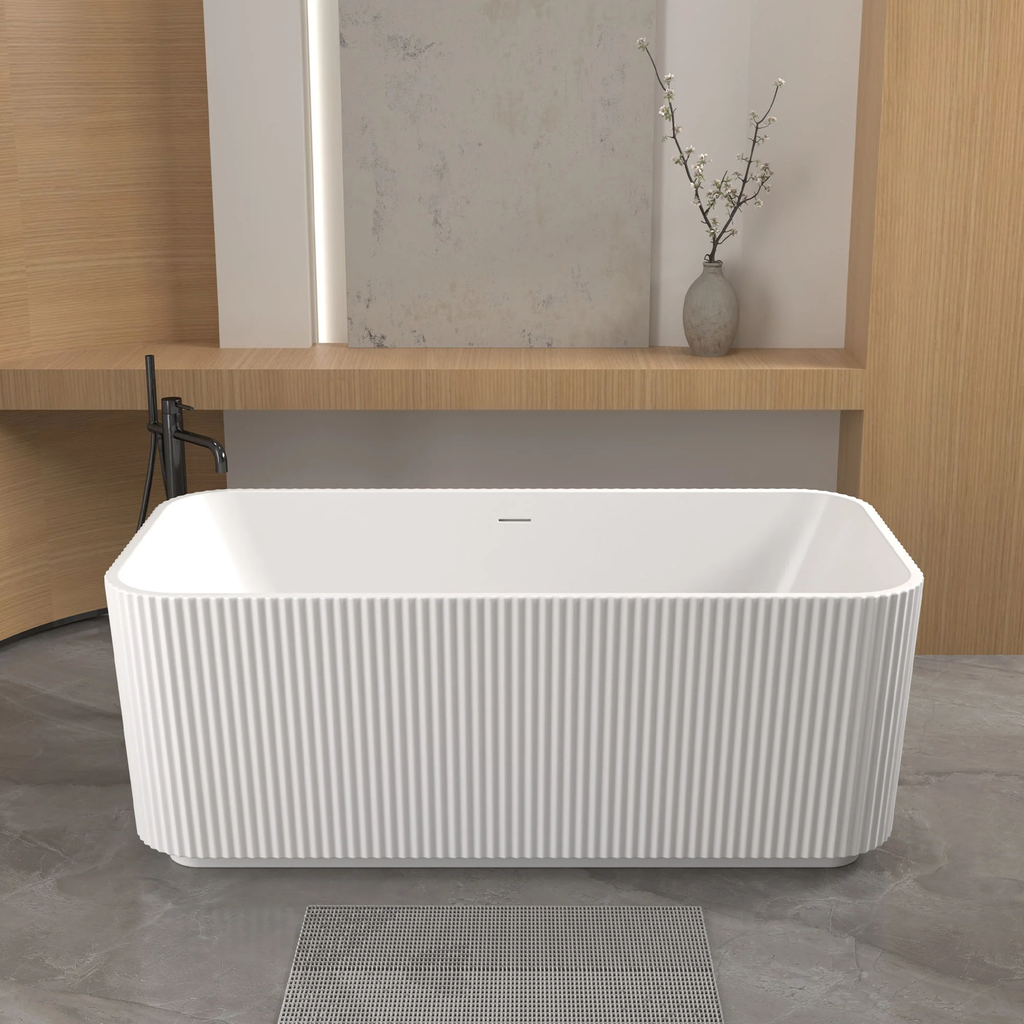 Rectangle Linear Freestanding Soaker Tub With Pop Up Drain, Double Wall Insulated Construction - Gloss White - Image 3