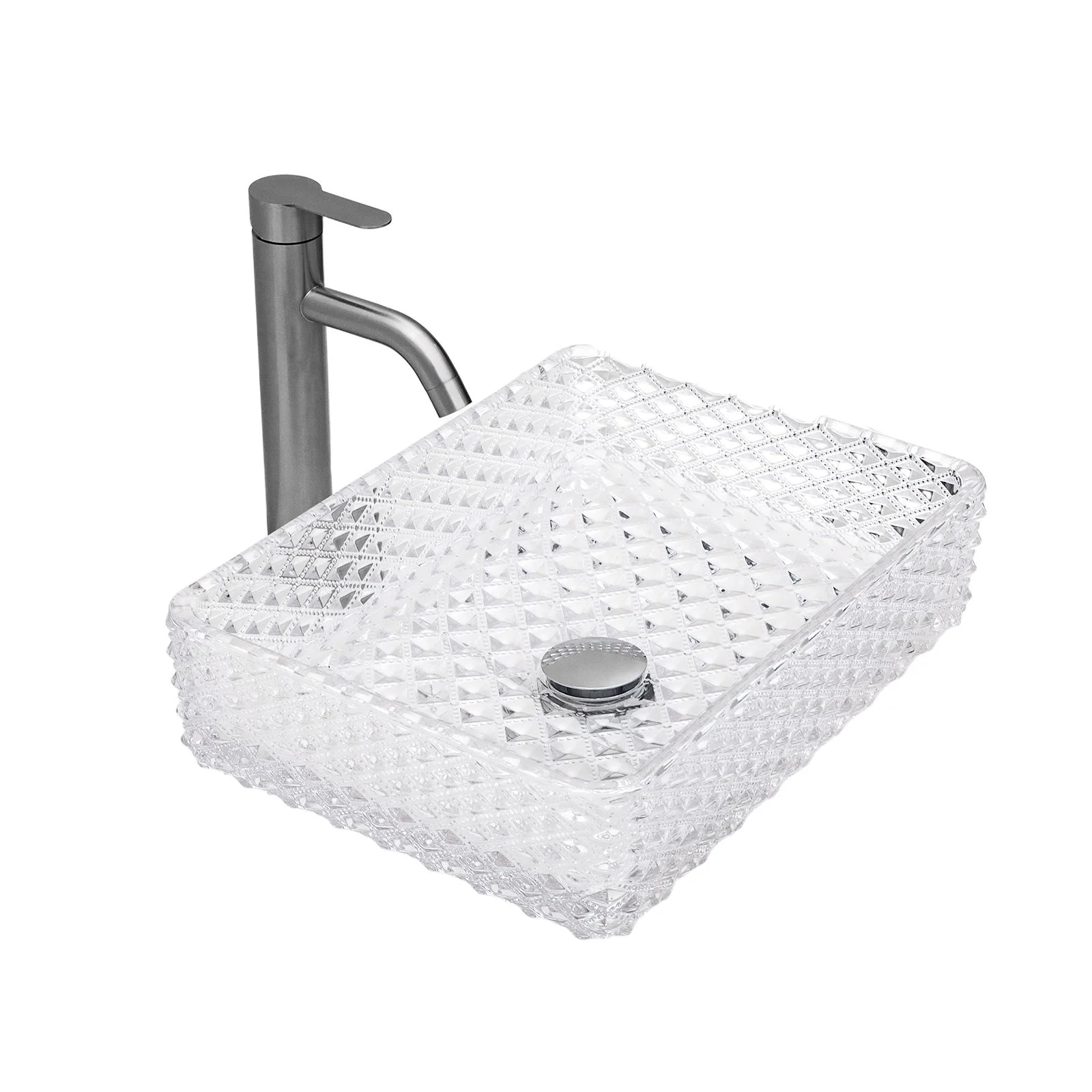 Rectangle Vessel Sink With Diamond Texture With Pop Up Drain (No Faucet) - White - Image 4