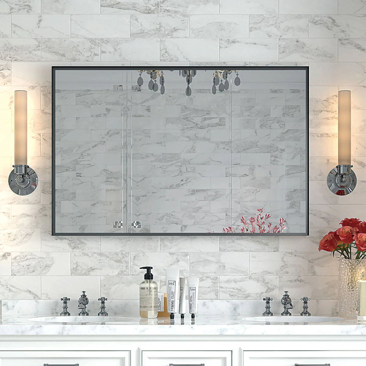 Rectangular Bathroom Mirror Square Angle Metal Frame Wall Mounted Hanging Plates Wall Mount Mirror For Bathroom (Horizontal & Vertical) - Image 5