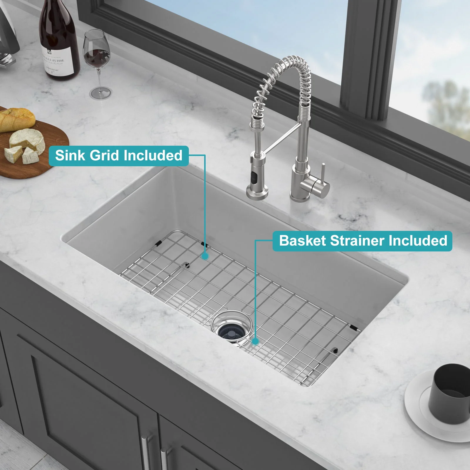 Rectangular Deep Single Bowl, Kitchen Sink With Dual Mount Installation - Image 14