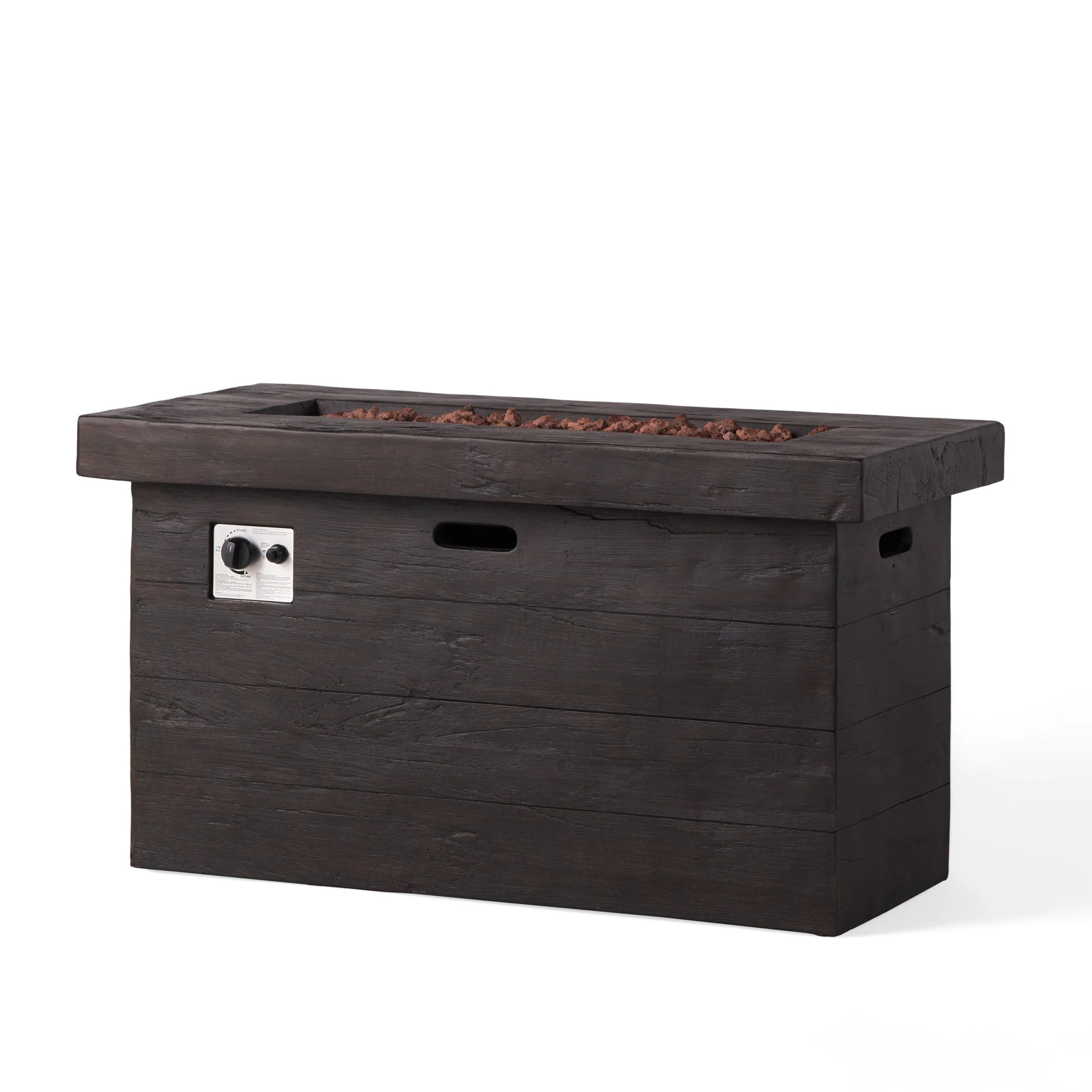Rectangular Fire Pit Table Outdoor Heater Magnesium Oxide 45x25in Dark Brown - Image 2