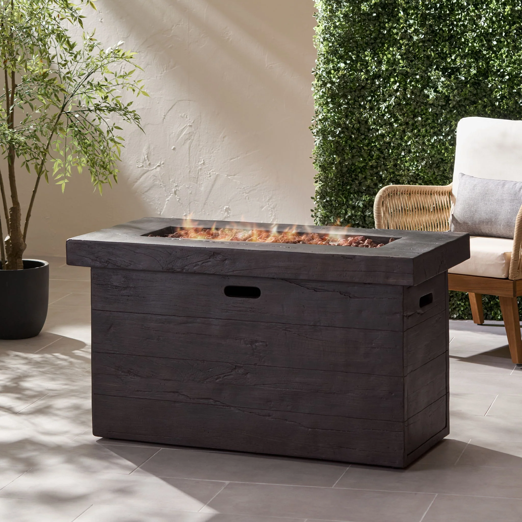 Rectangular Fire Pit Table Outdoor Heater Magnesium Oxide 45x25in Dark Brown - Image 4