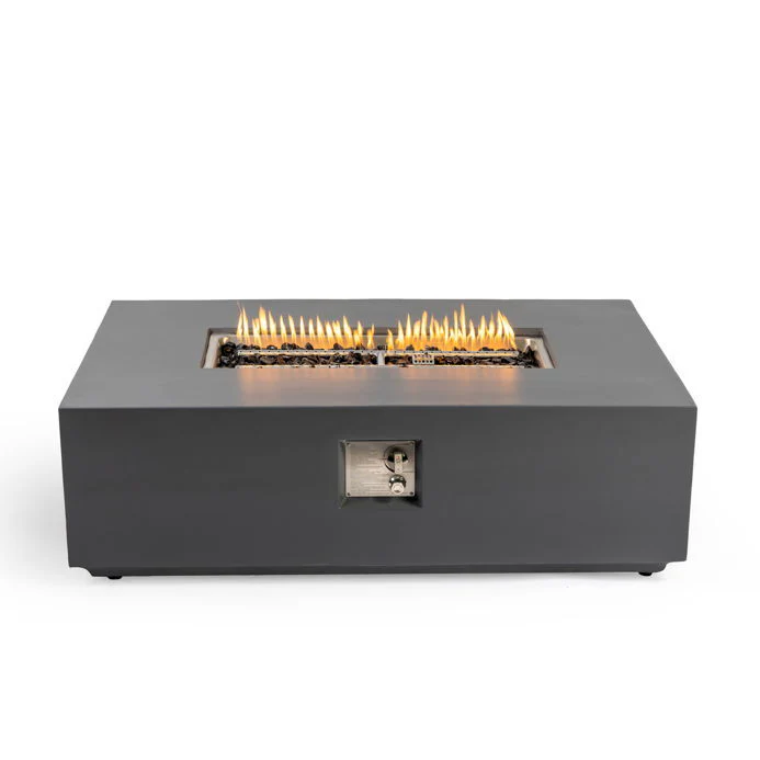 Rectangular Fire Pit Table Propane Powered Fiber Concrete 48x15in Light Gray - Image 4