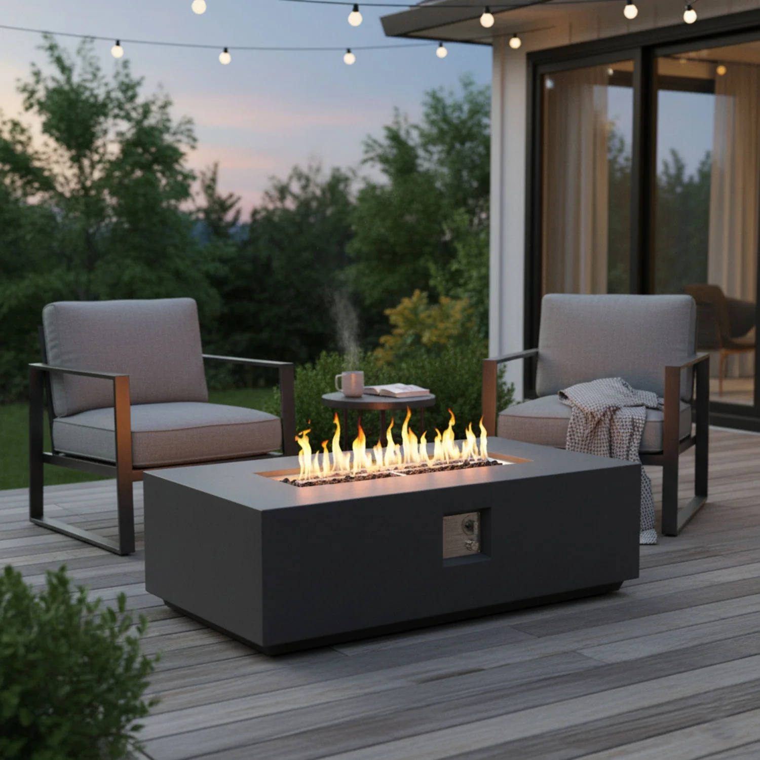 Rectangular Fire Pit Table Propane Powered Fiber Concrete 48x15in Light Gray - Image 5