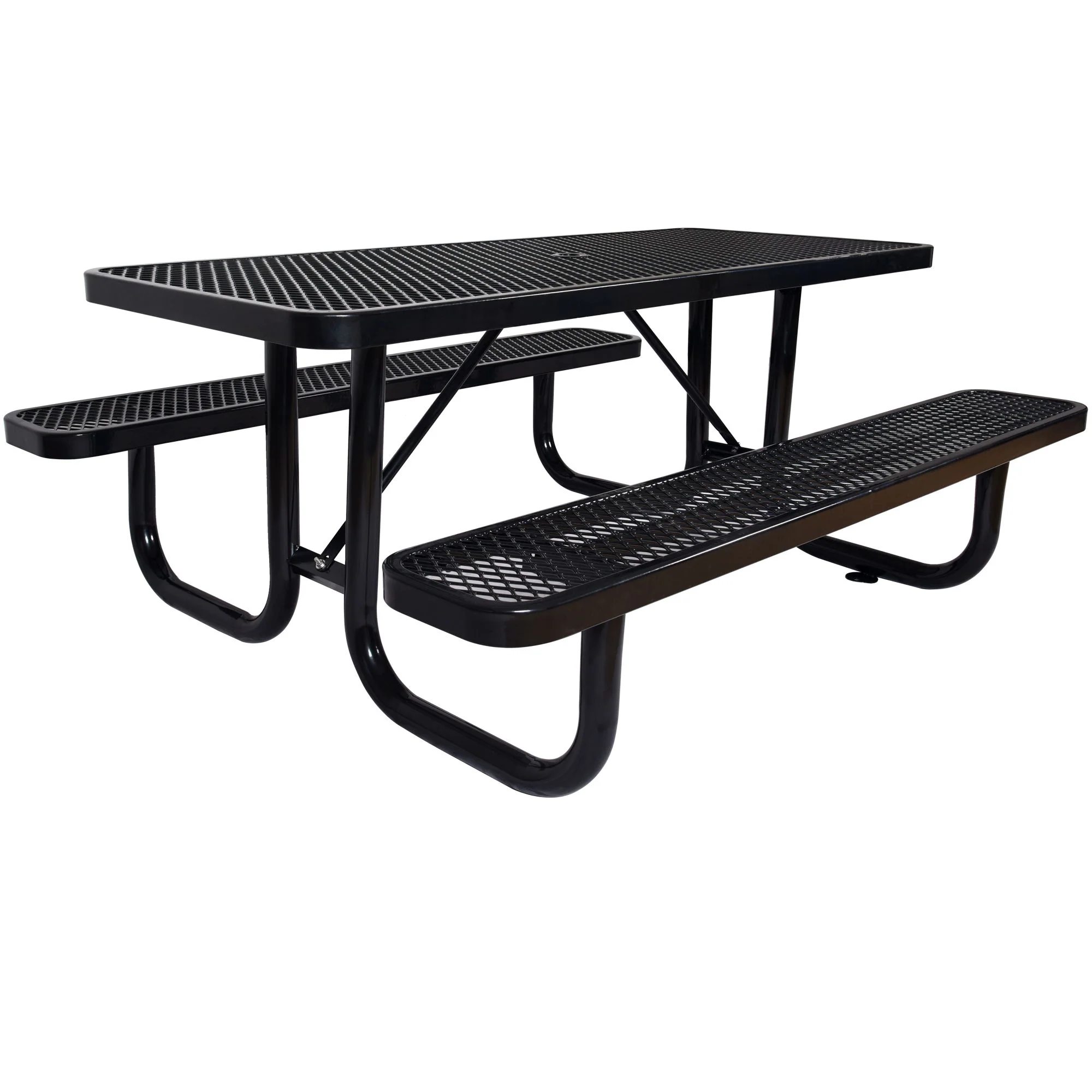 Rectangular Outdoor Steel Picnic Table With Umbrella Pole - Image 9