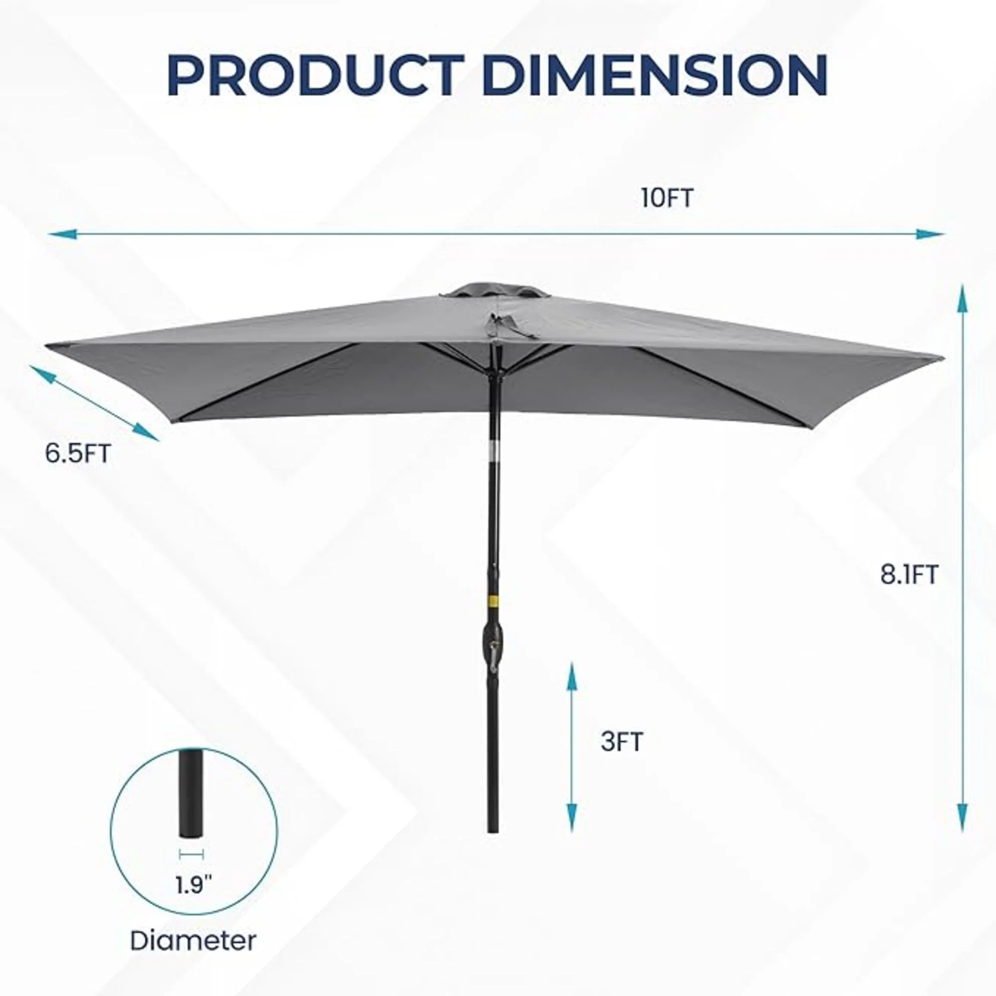 Rectangular Patio Umbrella With Crank Tilt, Polyester UV-Resistant Canopy - Image 25