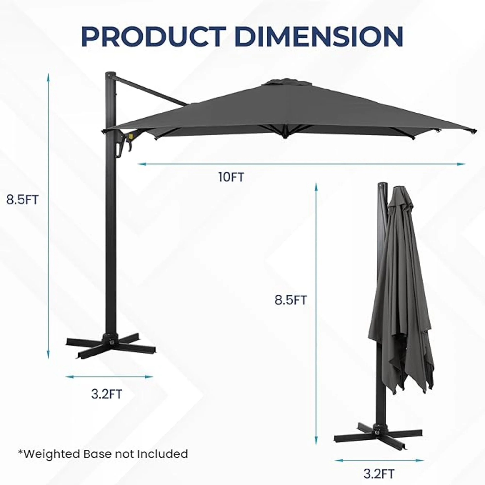 Rectangular Patio Umbrella With Crank Tilt, Polyester UV-Resistant Canopy - Image 27