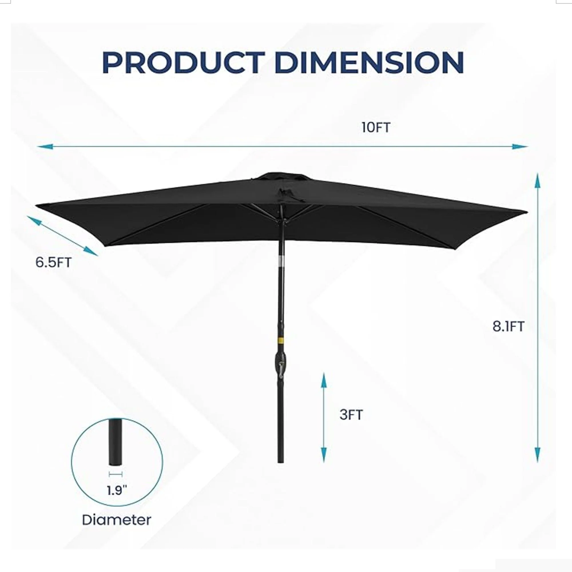 Rectangular Patio Umbrella With Crank Tilt, Polyester UV-Resistant Canopy - Image 30