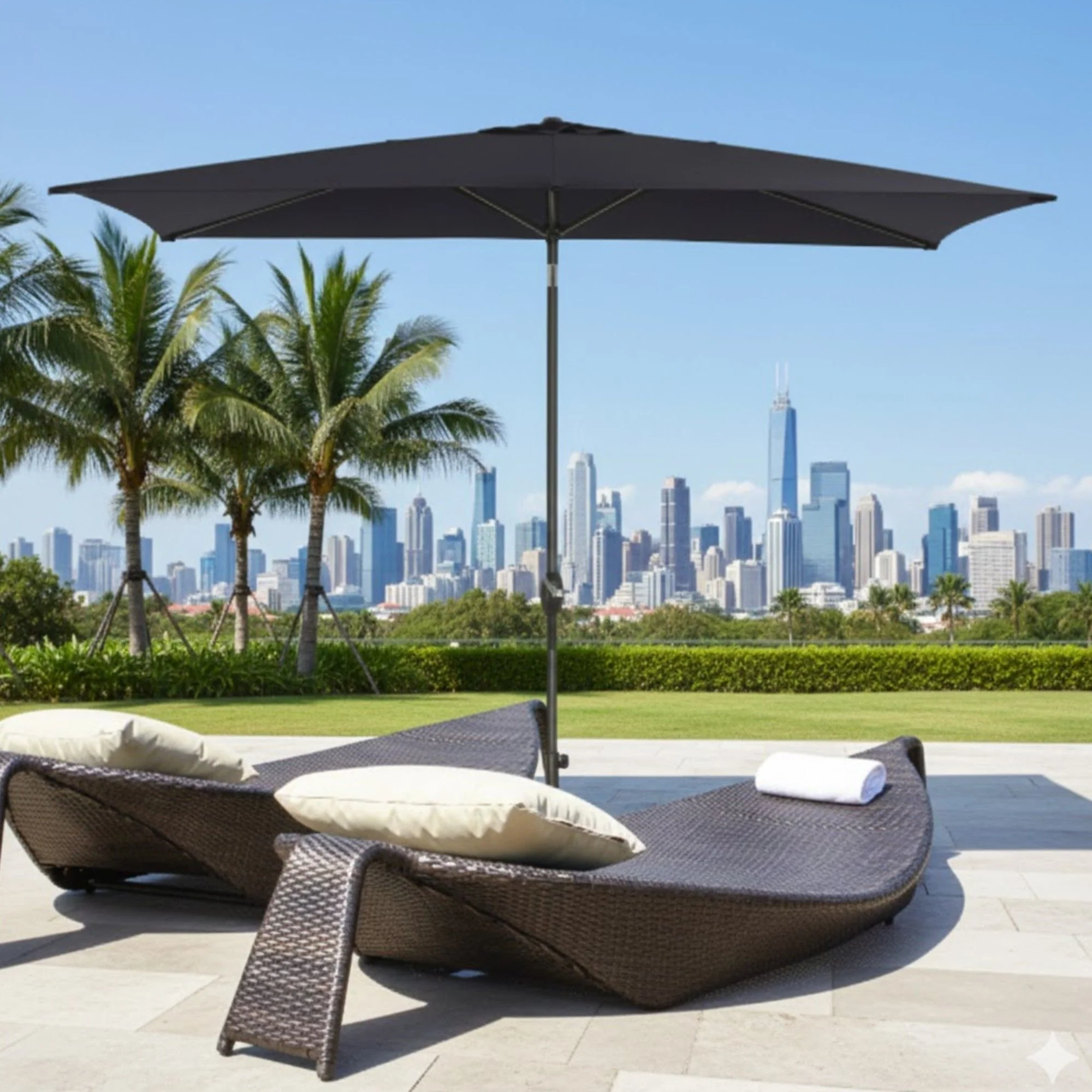 Rectangular Patio Umbrella With Crank Tilt, Polyester UV-Resistant Canopy - Image 32