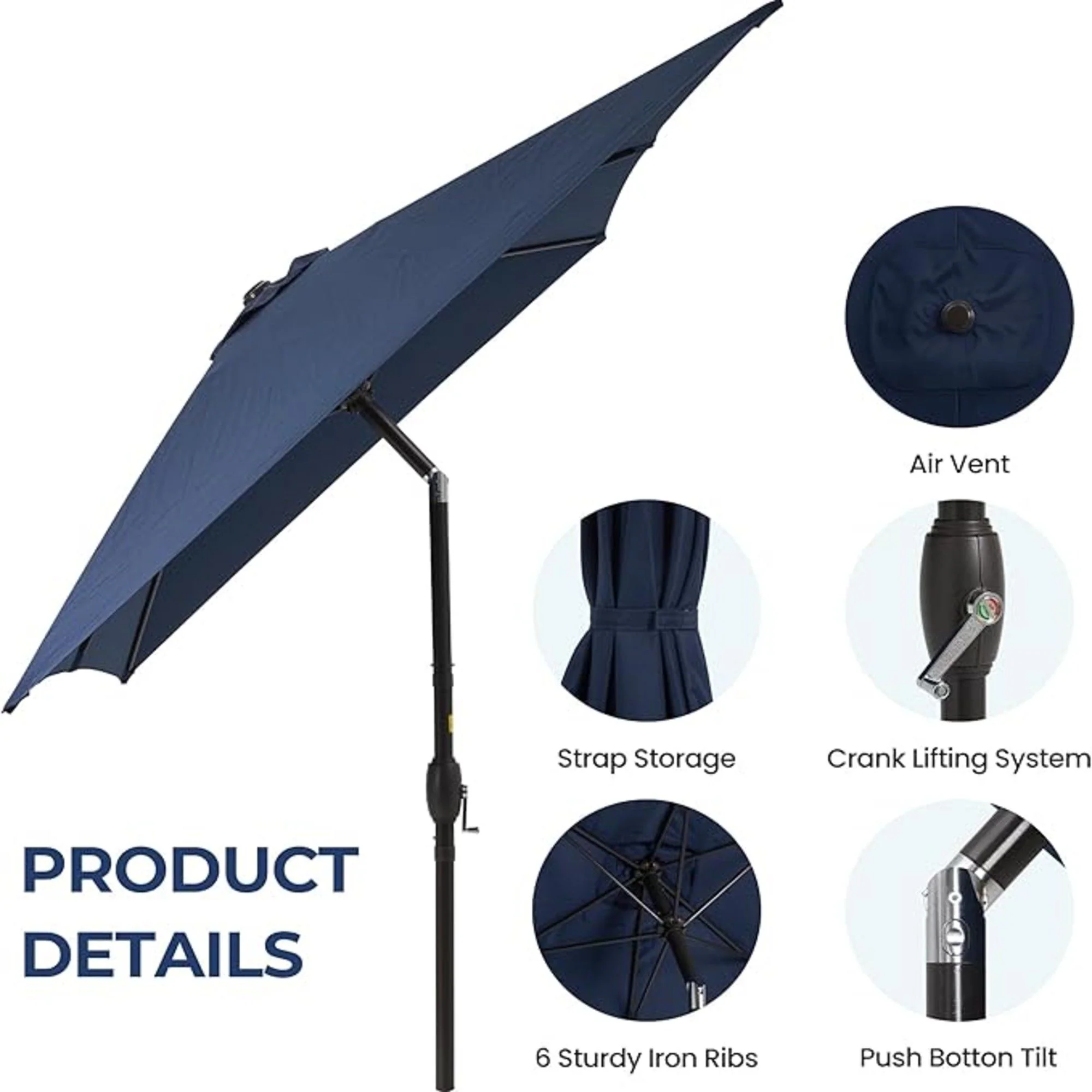 Rectangular Patio Umbrella With Crank Tilt, Polyester UV-Resistant Canopy - Image 40