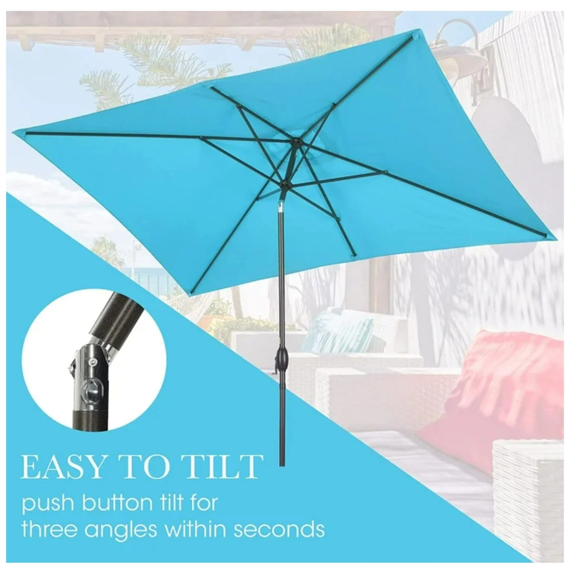 Rectangular Patio Umbrella With Crank Tilt, Polyester UV-Resistant Canopy - Image 44