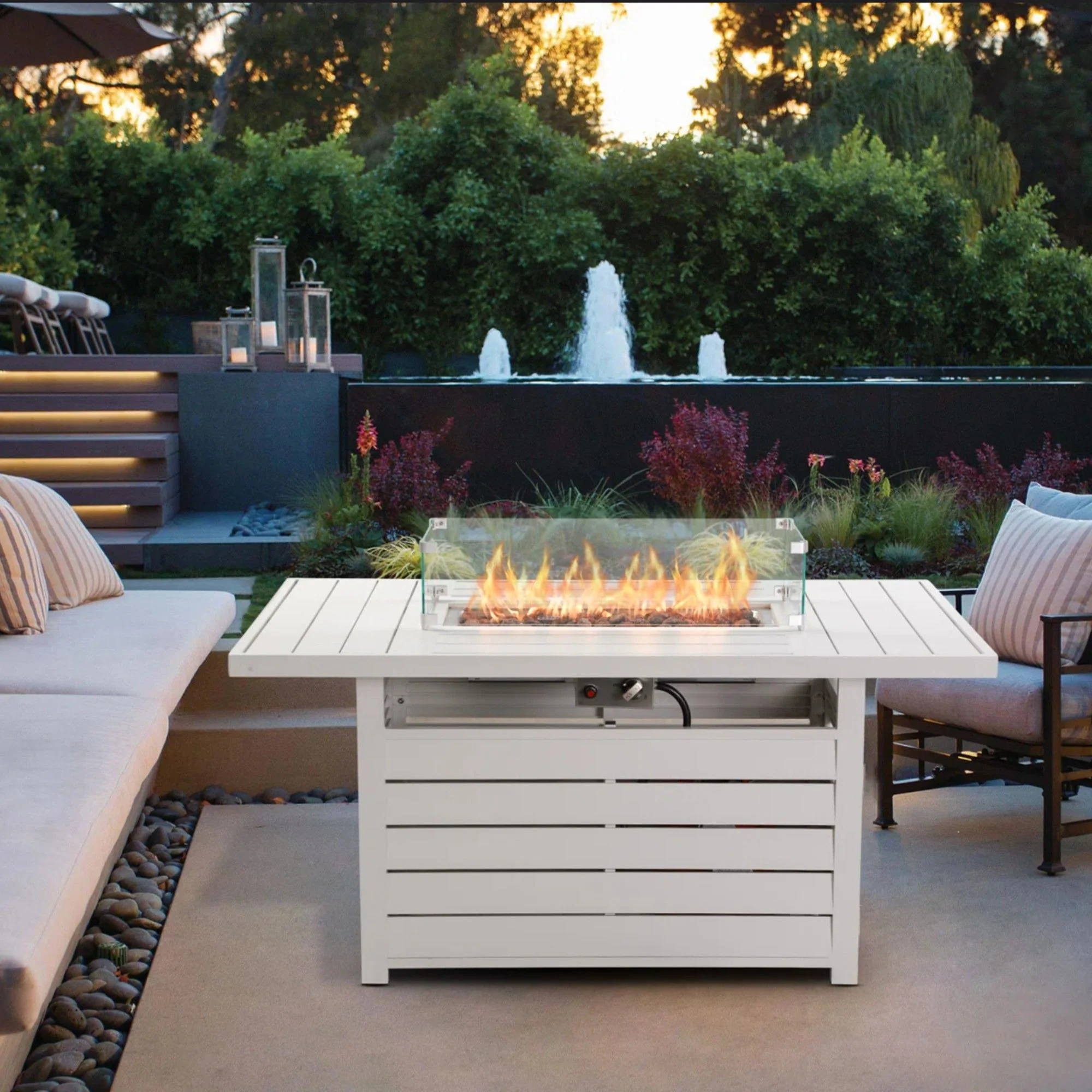 Rectangular Propane Fire Pit Table With Burner, Lava Rock, Waterproof Cover - Image 21