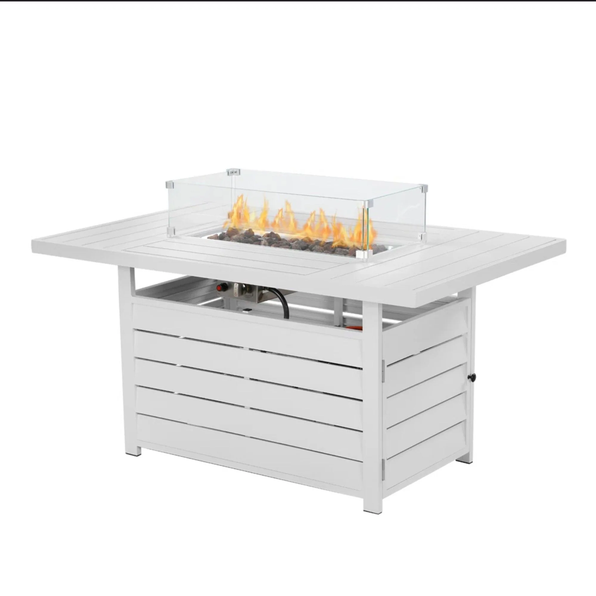Rectangular Propane Fire Pit Table With Burner, Lava Rock, Waterproof Cover - Image 22