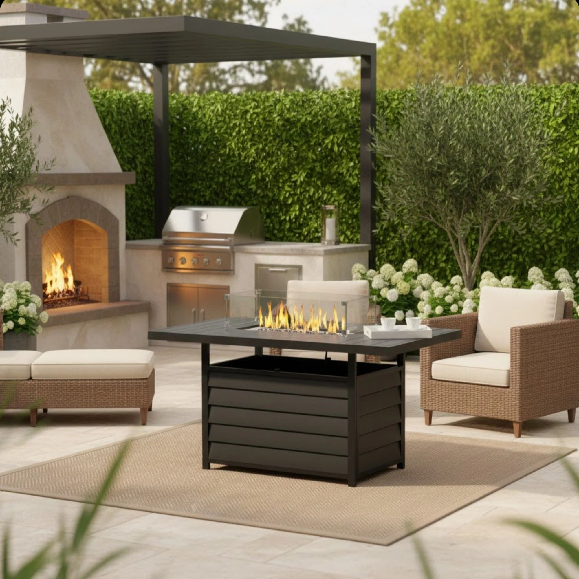 Rectangular Propane Fire Pit Table With Burner, Lava Rock, Waterproof Cover - Image 27