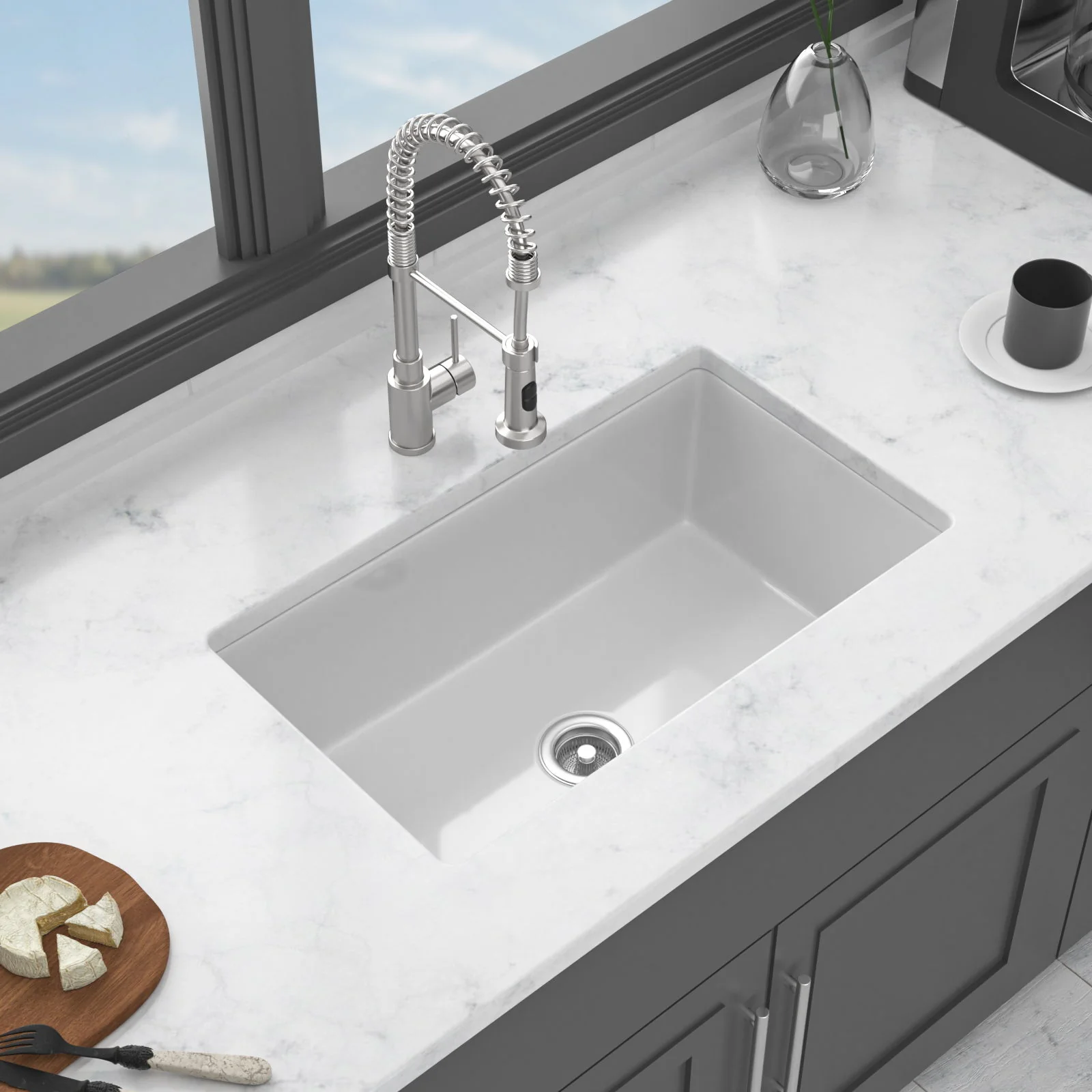 Rectangular Single Bowl Kitchen Sink With Dual Mount Installation - White - Image 3