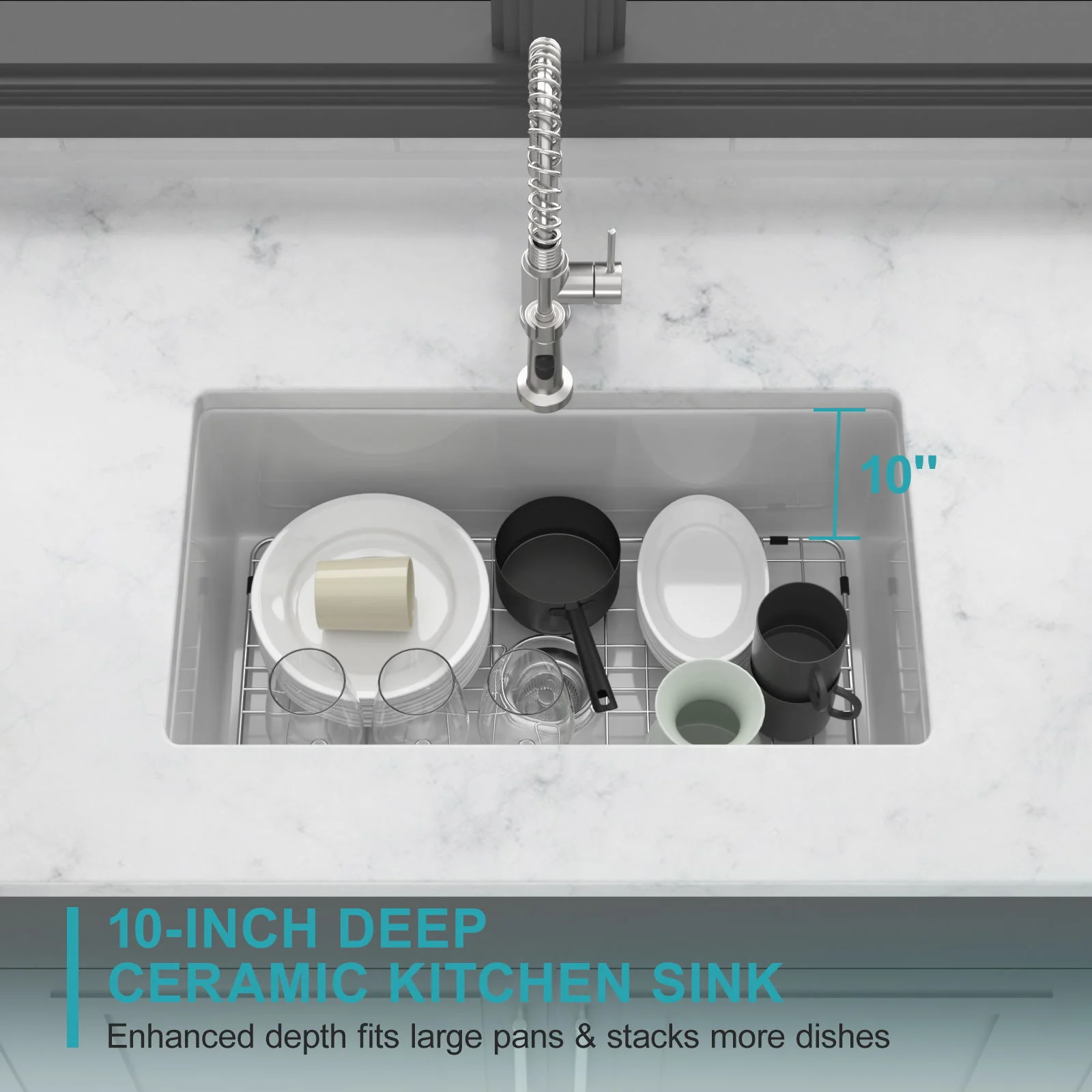 Rectangular Single Bowl Kitchen Sink With Dual Mount Installation - White - Image 7