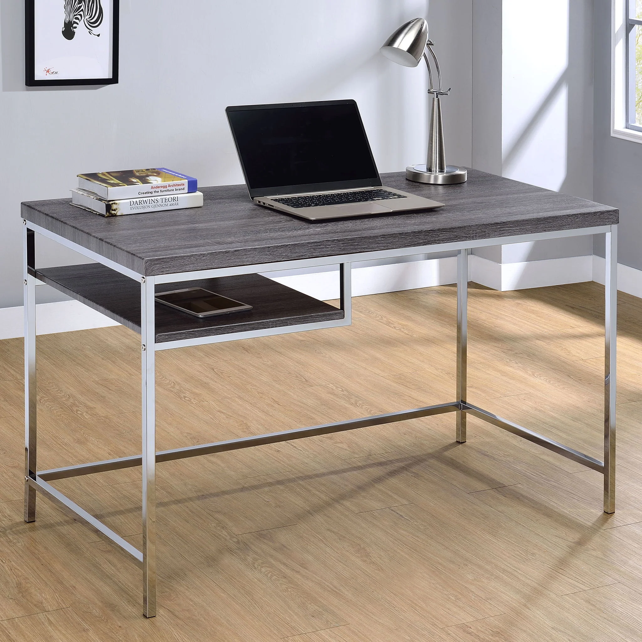 Rectangular Writing Desk, Compact Size For Home Office - Gray - Image 4