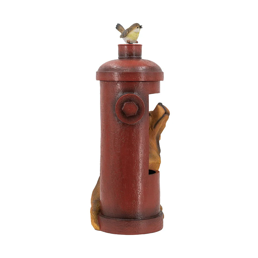 Red Fire Hydrant Water Fountain With Dog And Bird Accents, Outdoor Fountian With Light And Pump - Red / Light Brown - Image 4