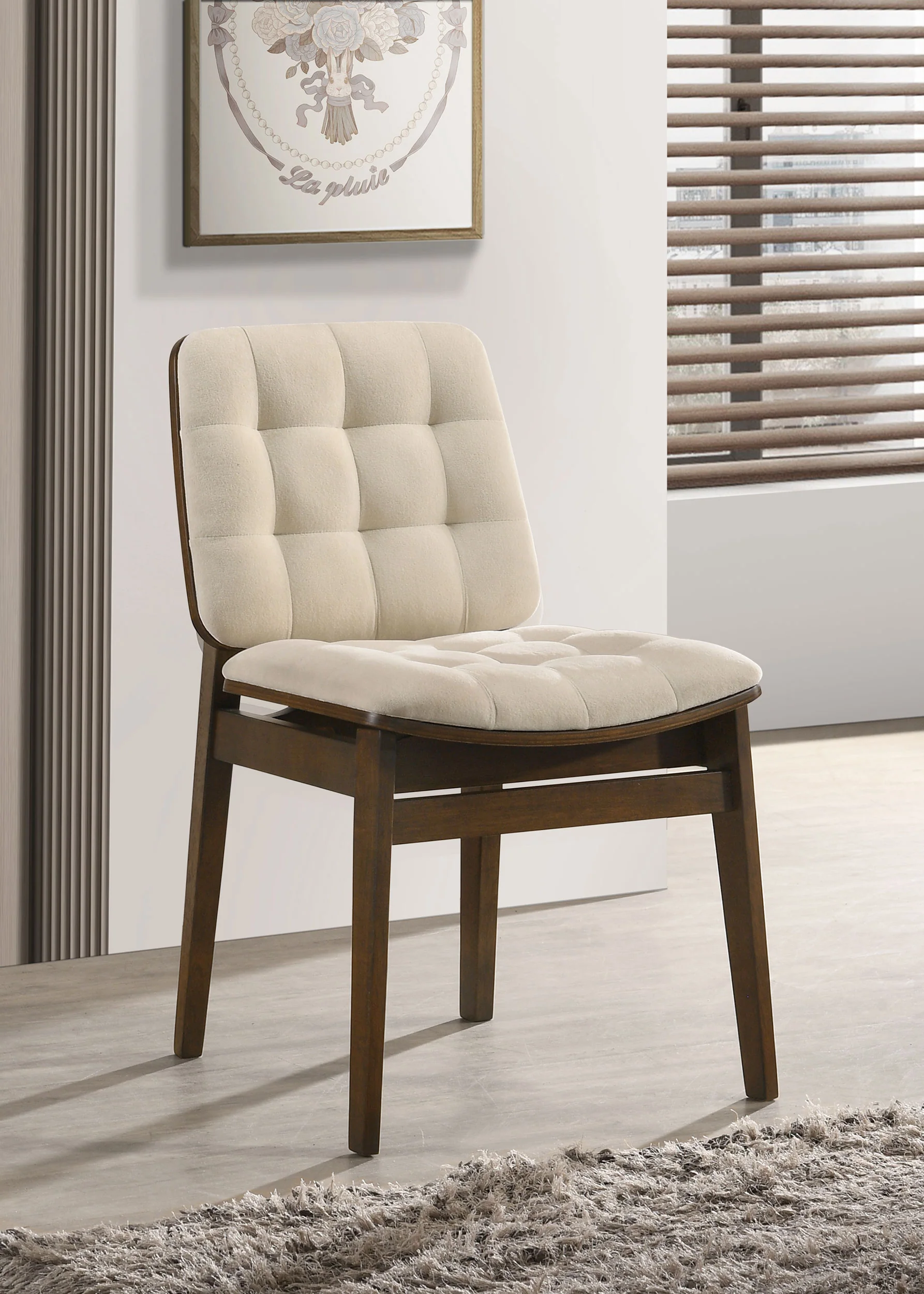 Redbridge Velvet Upholstered Side Chair, Cream and Walnut (Set of 2) - Image 5