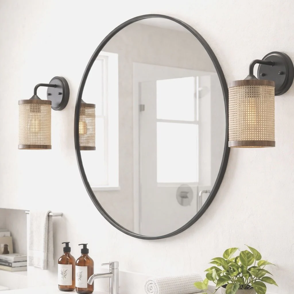Reef - Single Lights Wall Sconce With Natural Shade Rustic Wicker Wall Light - Black / Rattan - Image 8
