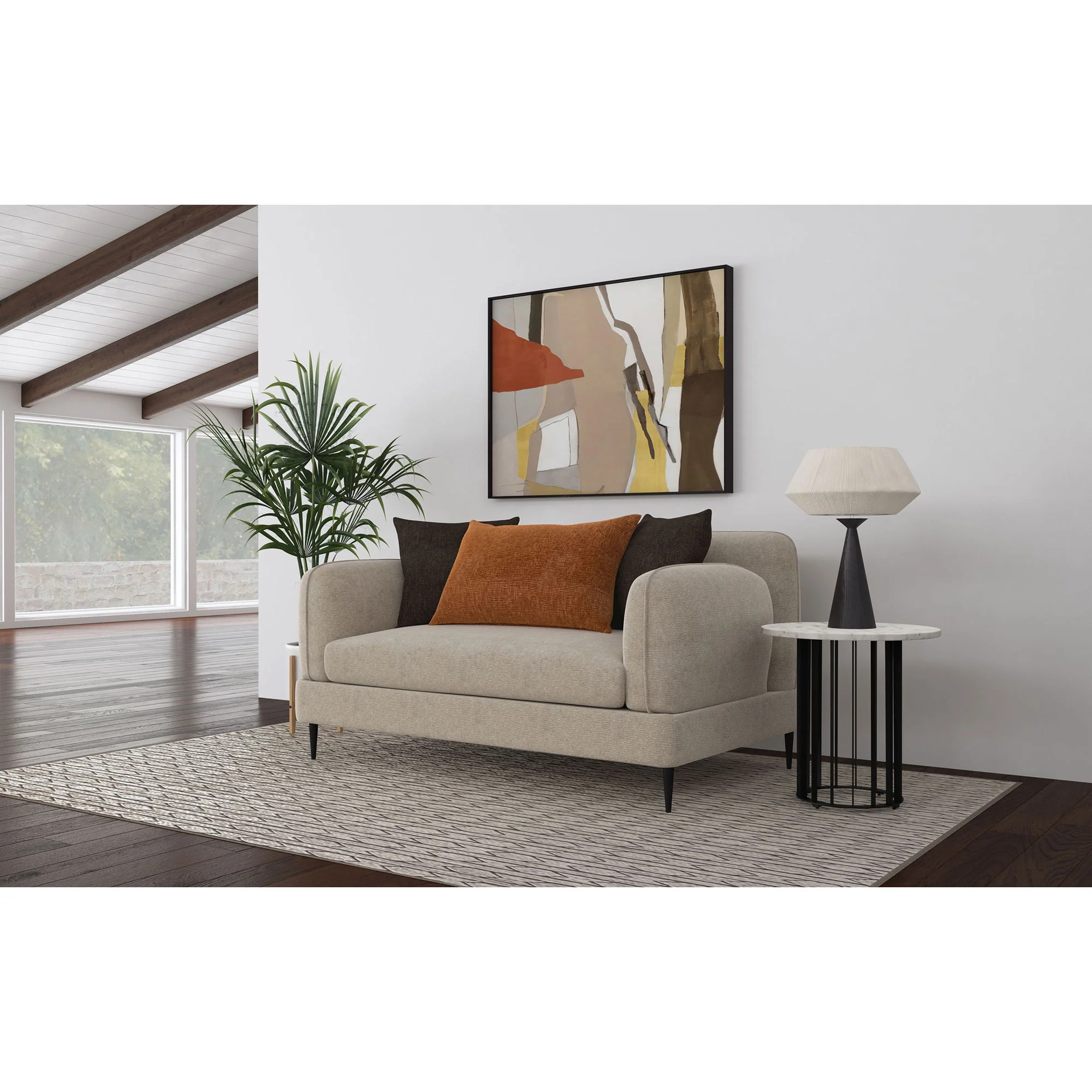 Repley - Upholstered Sculpted Track Arm Loveseat - Beige - Image 8