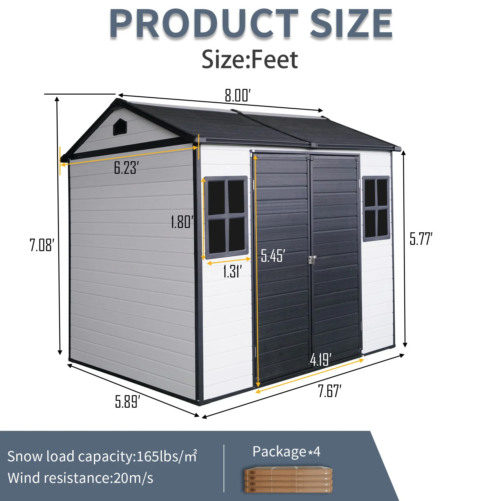 Resin Outdoor Storage Shed Garden Building Double Door Waterproof Metal - Image 4