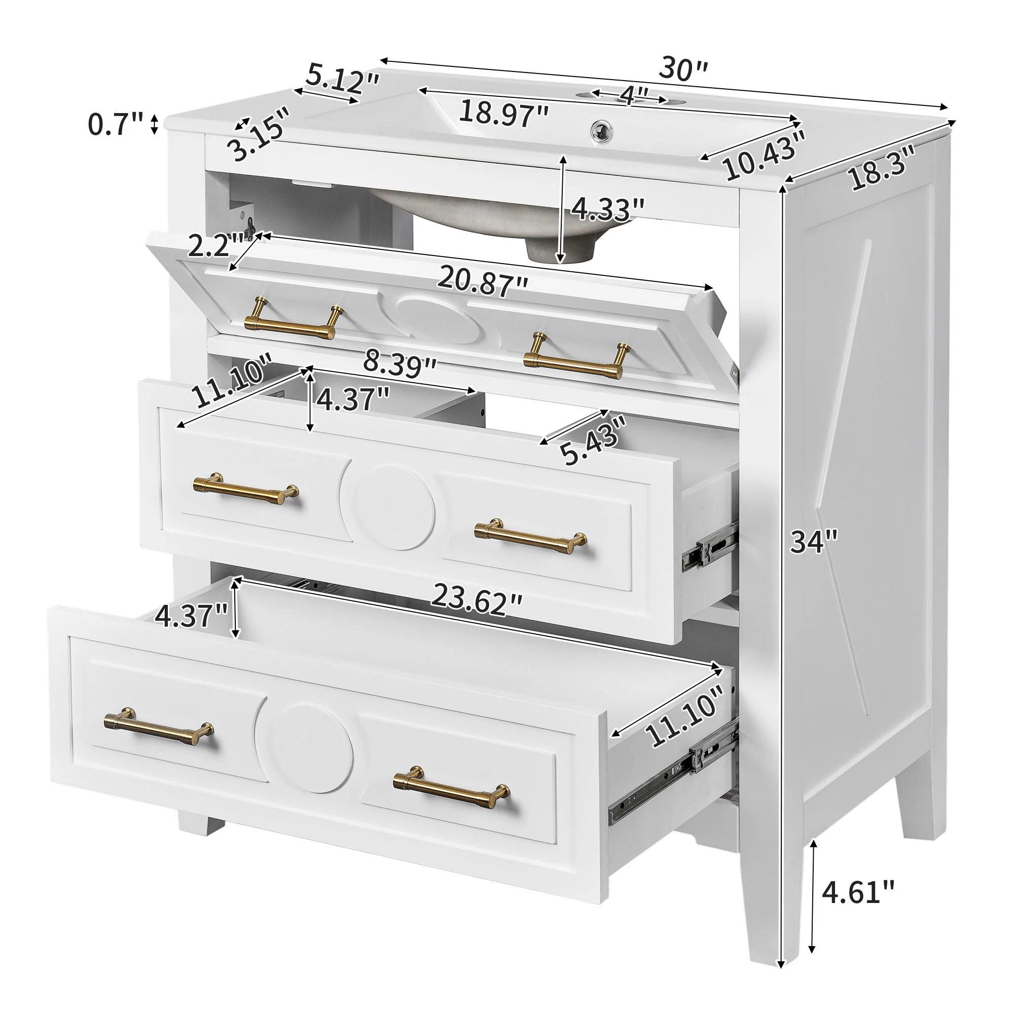 Retro Bathroom Vanity With Sink Combo, Free Standing Single Set With 3 Drawers - Image 21