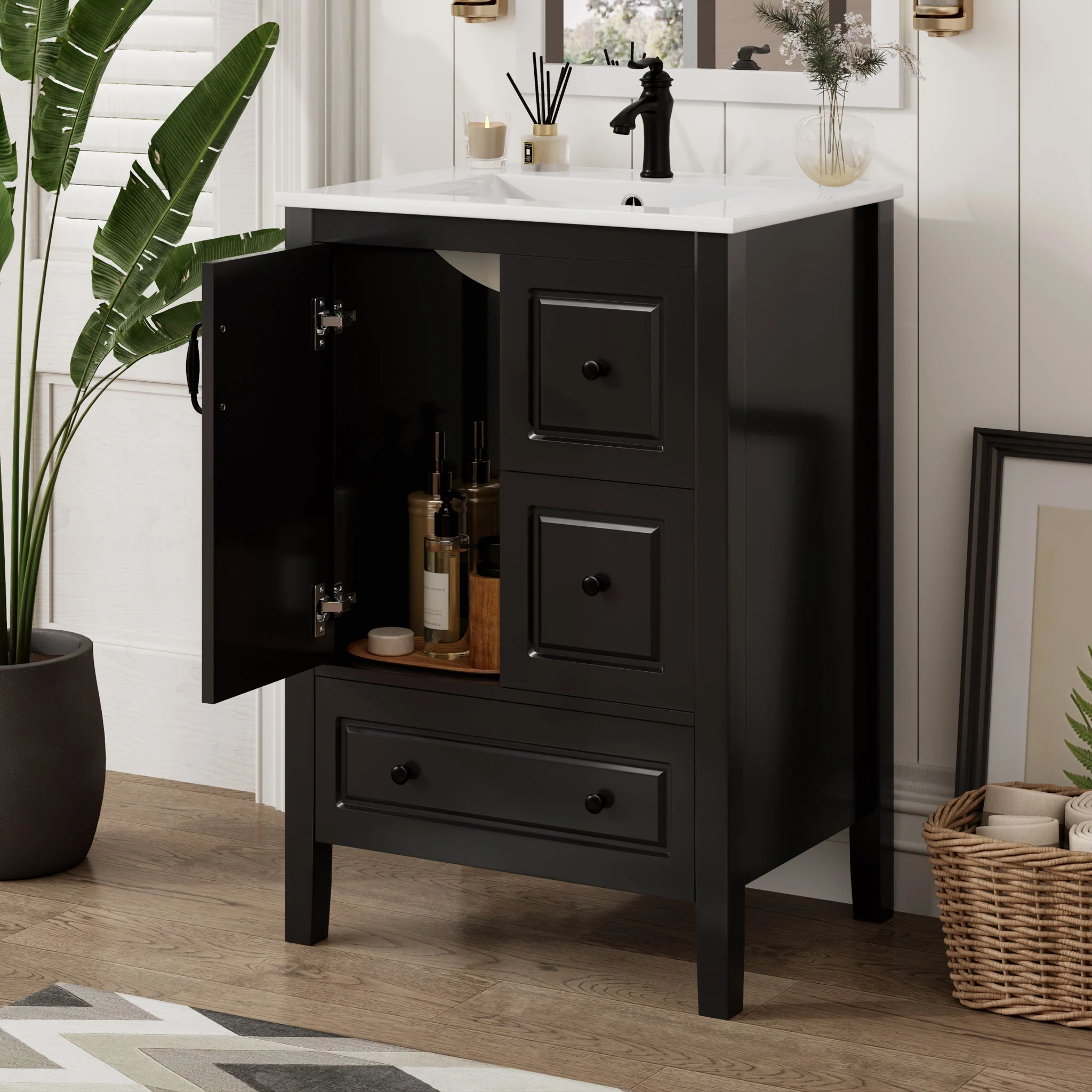Retro Bathroom Vanity With Sink, Soft Closing Cabinet & Drawers - Image 14