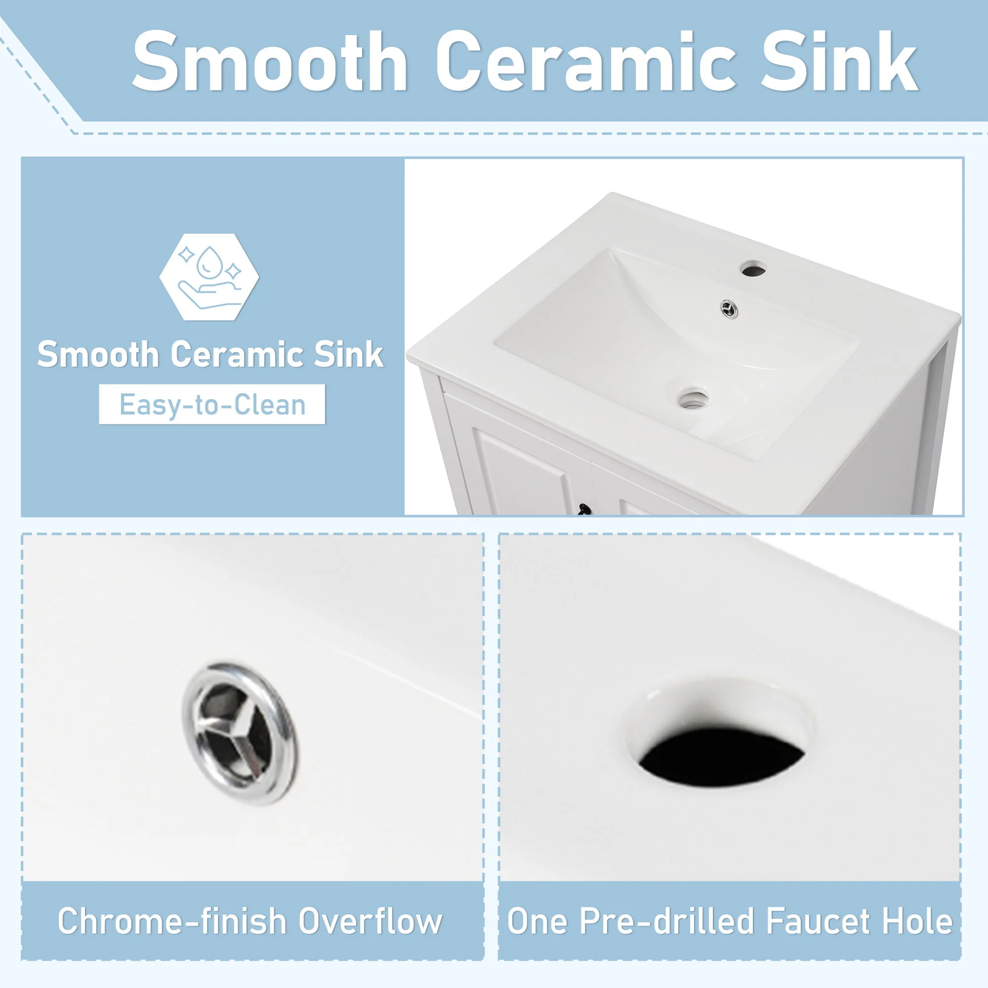 Retro Bathroom Vanity With Sink, Soft Closing Cabinet & Drawers - Image 9