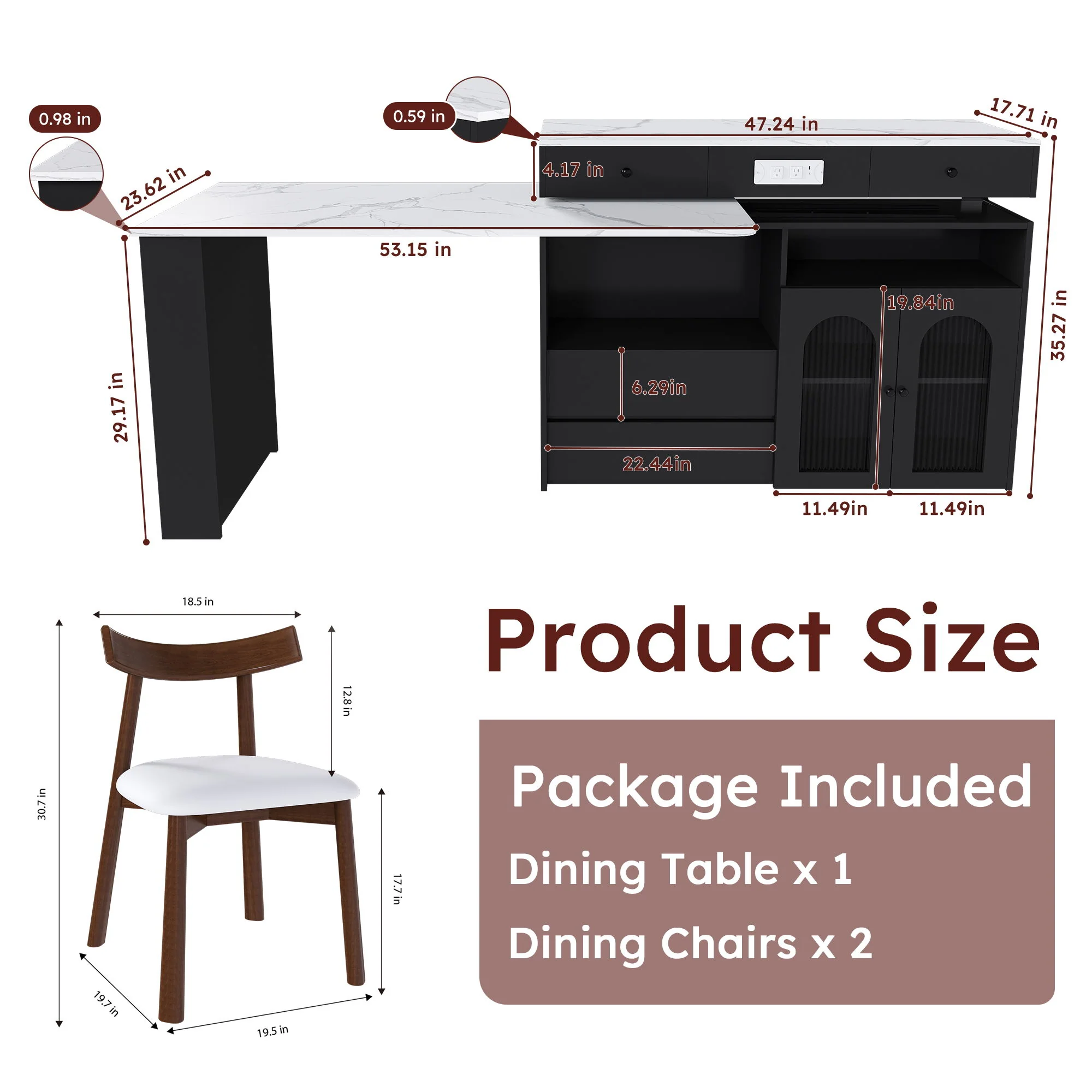 Retro Kitchen Island Set With Chairs, Extendable & Rotating Table, 4 Drawers & Door Cabinets - Image 20
