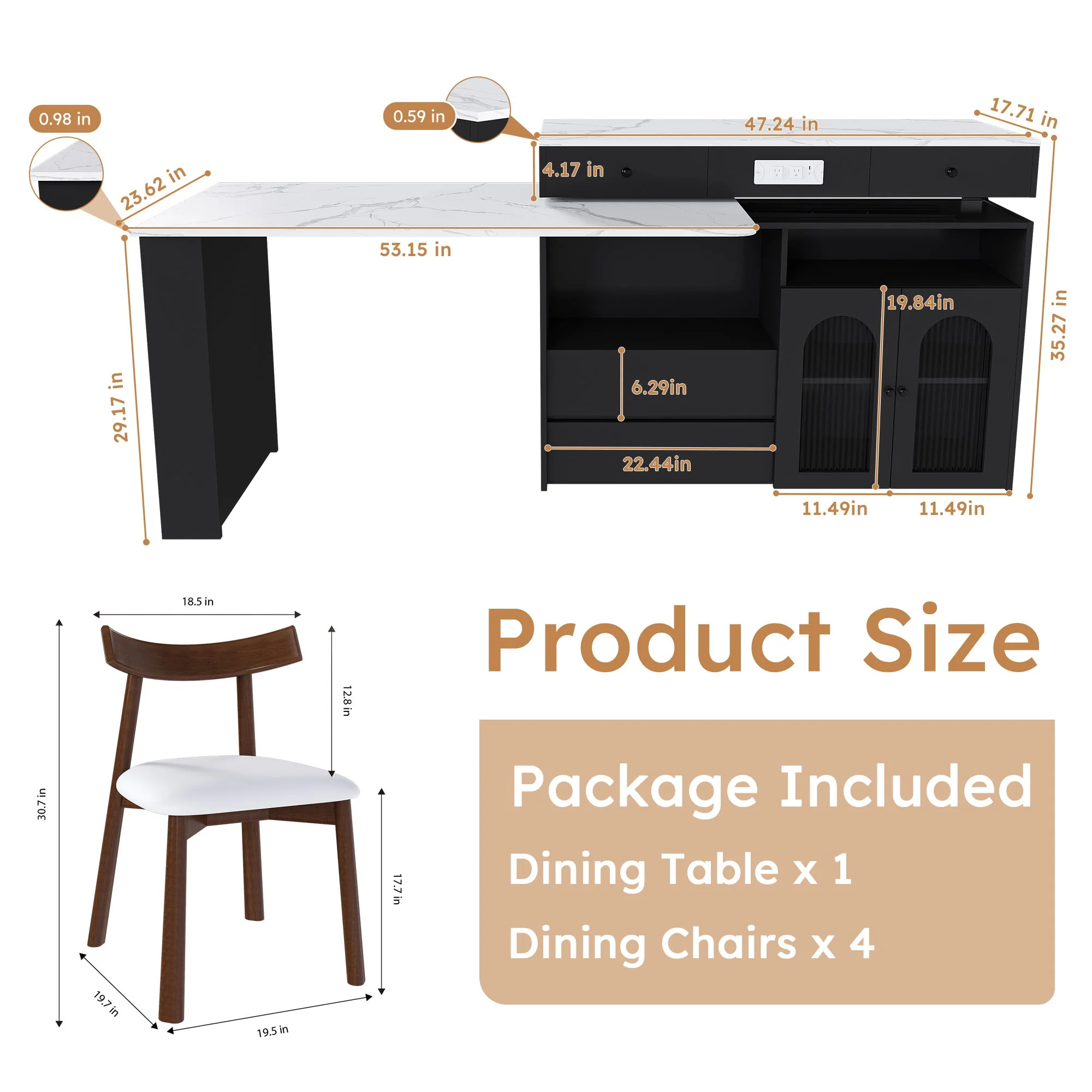 Retro Kitchen Island Set With Chairs, Extendable & Rotating Table, 4 Drawers & Door Cabinets - Image 24