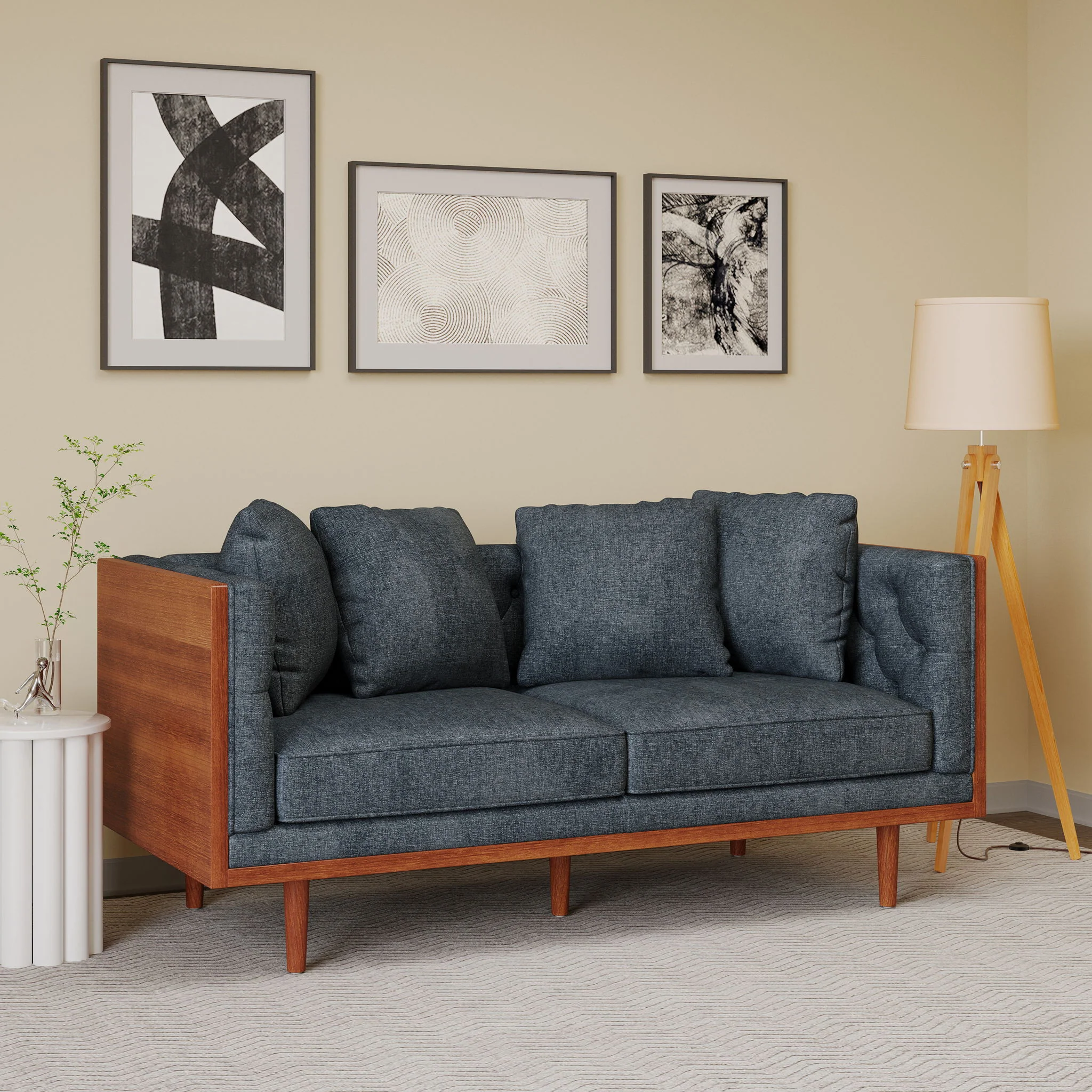 Retro Modern Loveseat With Button Tufted Upholstery - Image 7