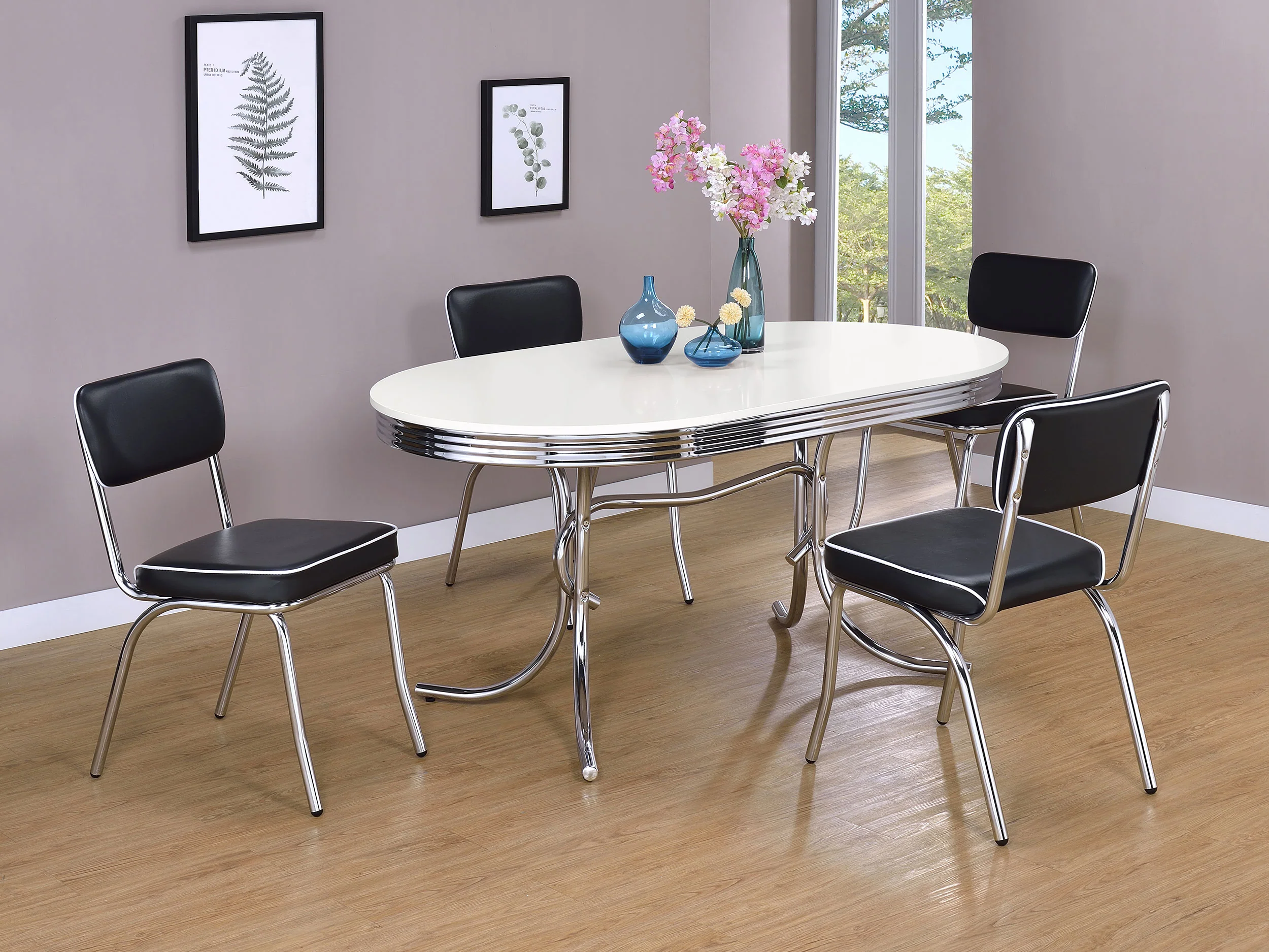 Retro Oval 60-inch White Dining Table with Chrome Legs - Image 7