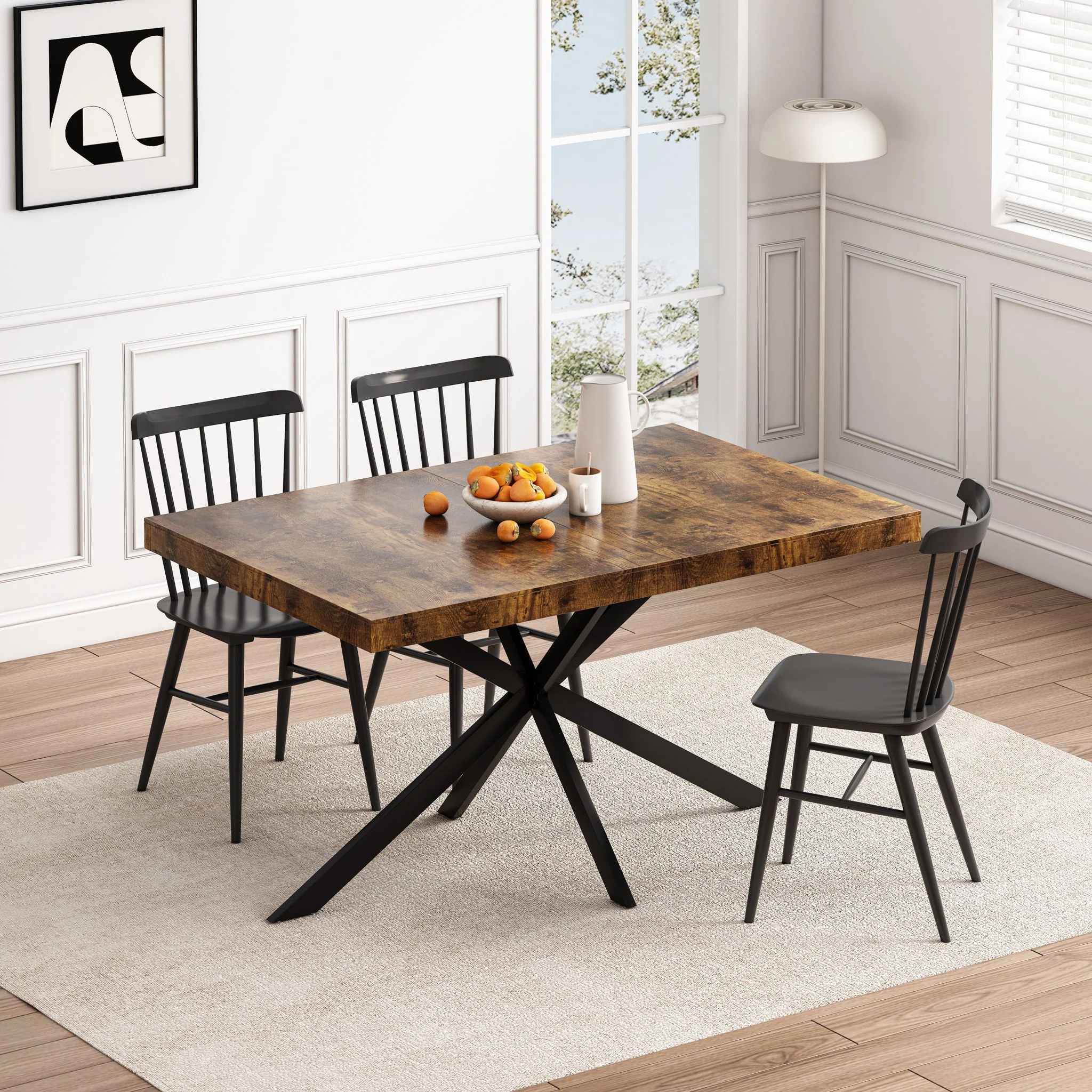 Retro Rectangular Stretch Dining Table With Embossed Center Plate - Image 12