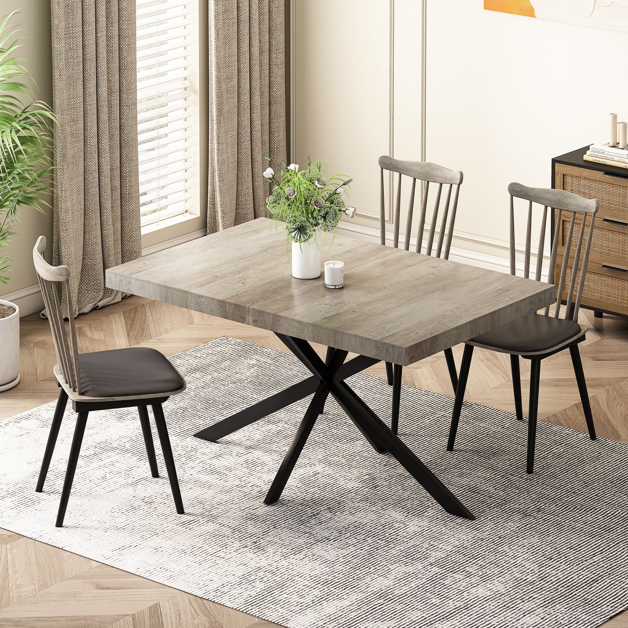 Retro Rectangular Stretch Dining Table With Embossed Center Plate - Image 5