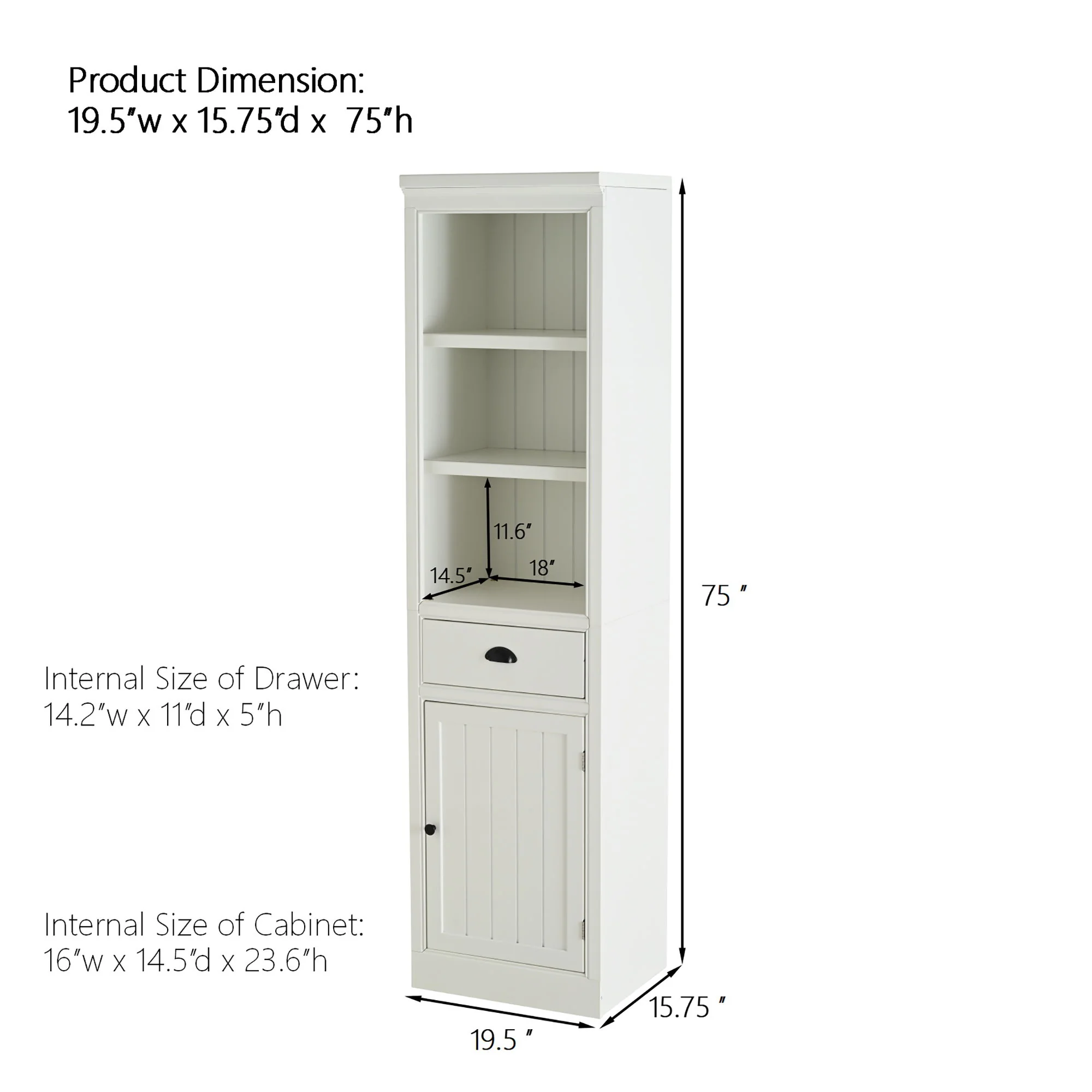 Retro Style 75'' Tall Display Shelf With Cabinet For Hallways Living Room Kitchen - White - Image 6