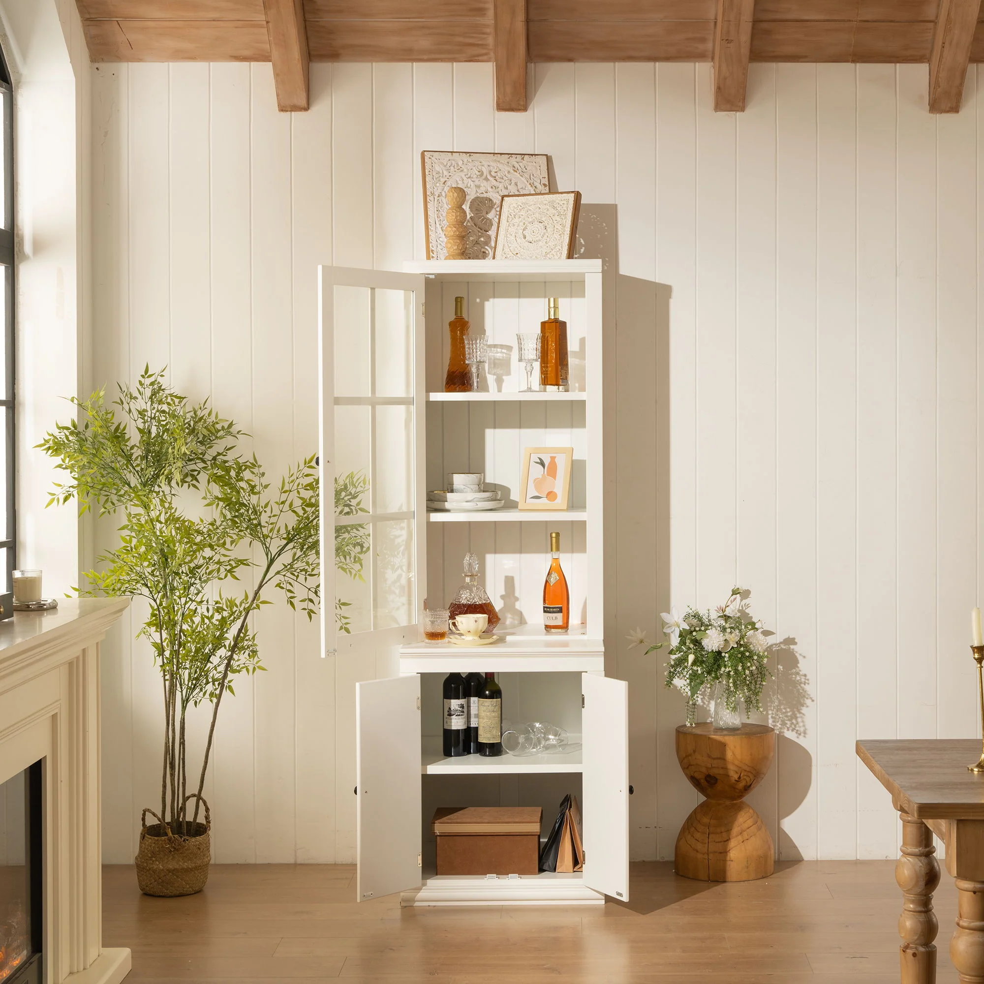 Retro Style Hutch Cabinet With Glass Door, China Cabinet For Home - Image 10