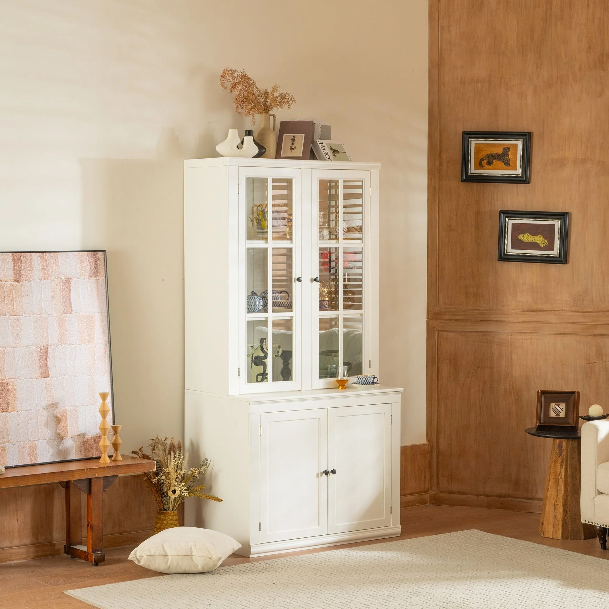 Retro Style Hutch Cabinet With Glass Door, China Cabinet For Home - Image 13