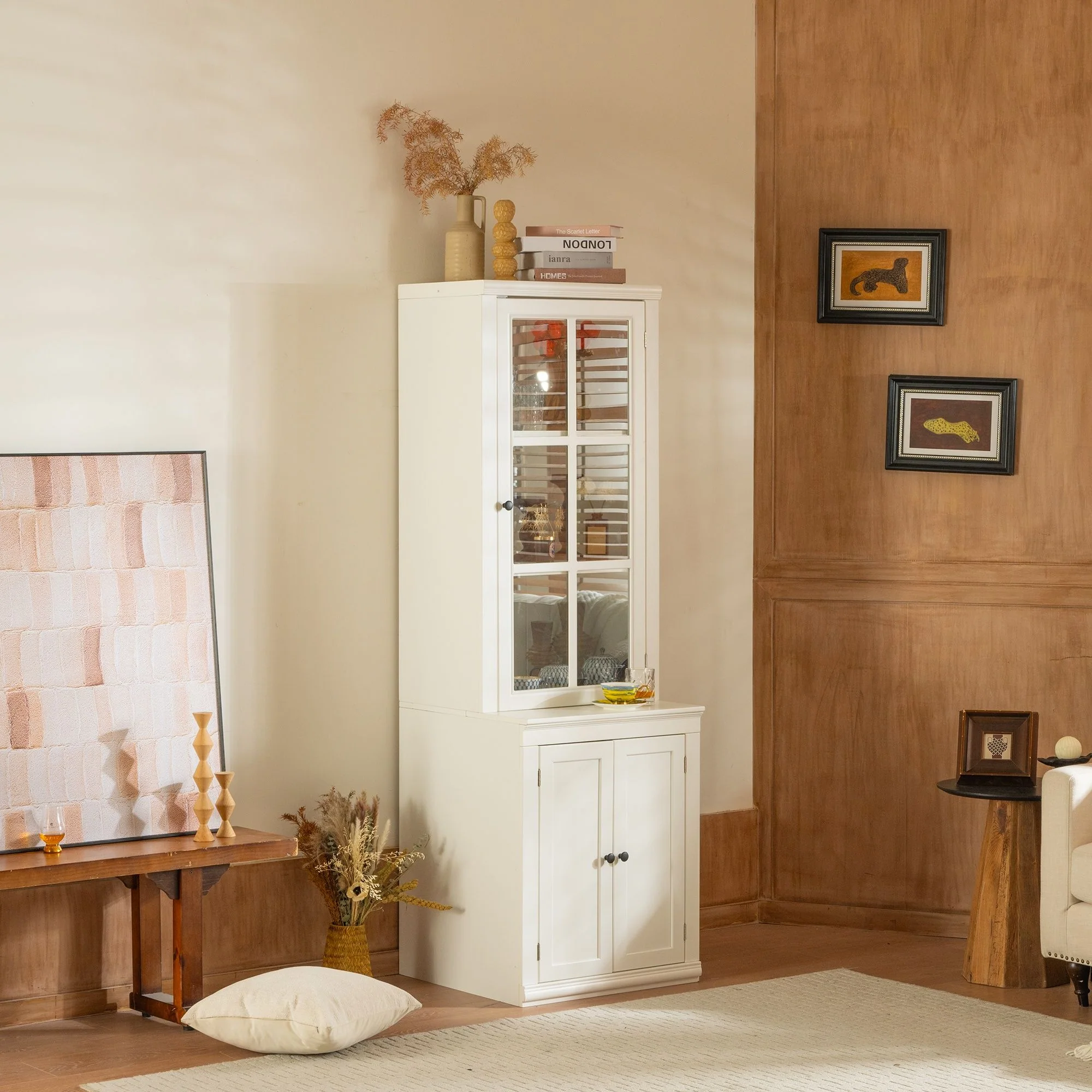 Retro Style Hutch Cabinet With Glass Door, China Cabinet For Home - Image 15