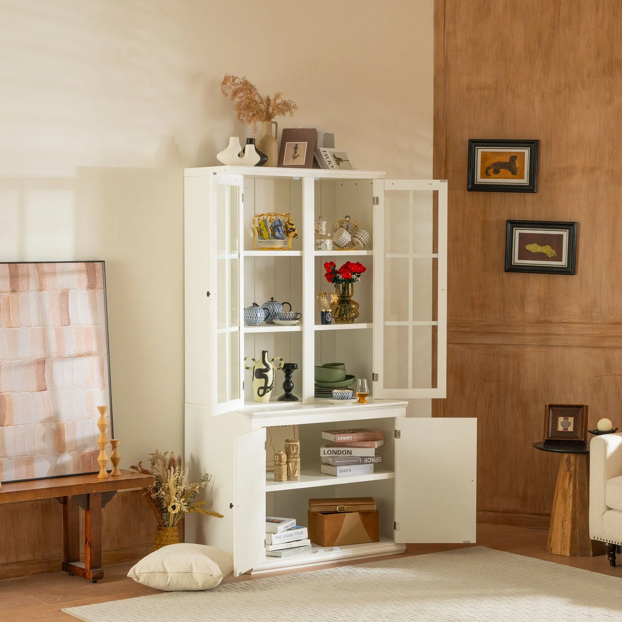 Retro Style Hutch Cabinet With Glass Door, China Cabinet For Home - Image 5