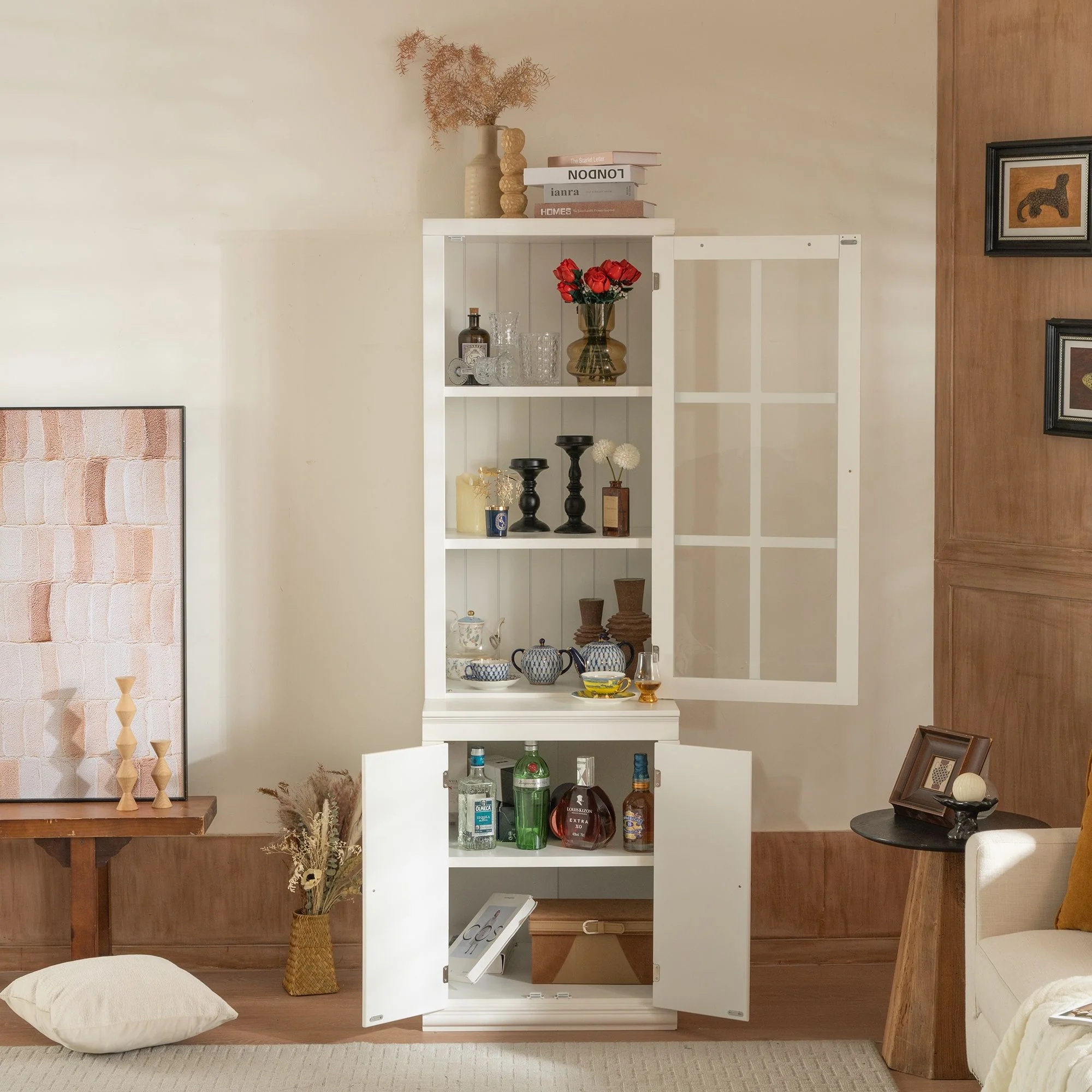 Retro Style Hutch Cabinet With Glass Door, China Cabinet For Home - Image 9