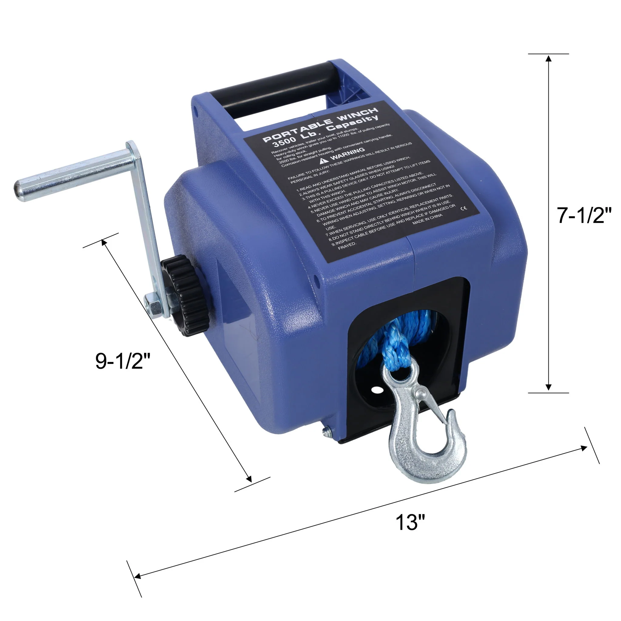 Reversible 12V Electric Trailer Winch For Boats Up To 6000 Lbs With Synthetic Rope And Extra Pulley Hook - Blue - Image 2