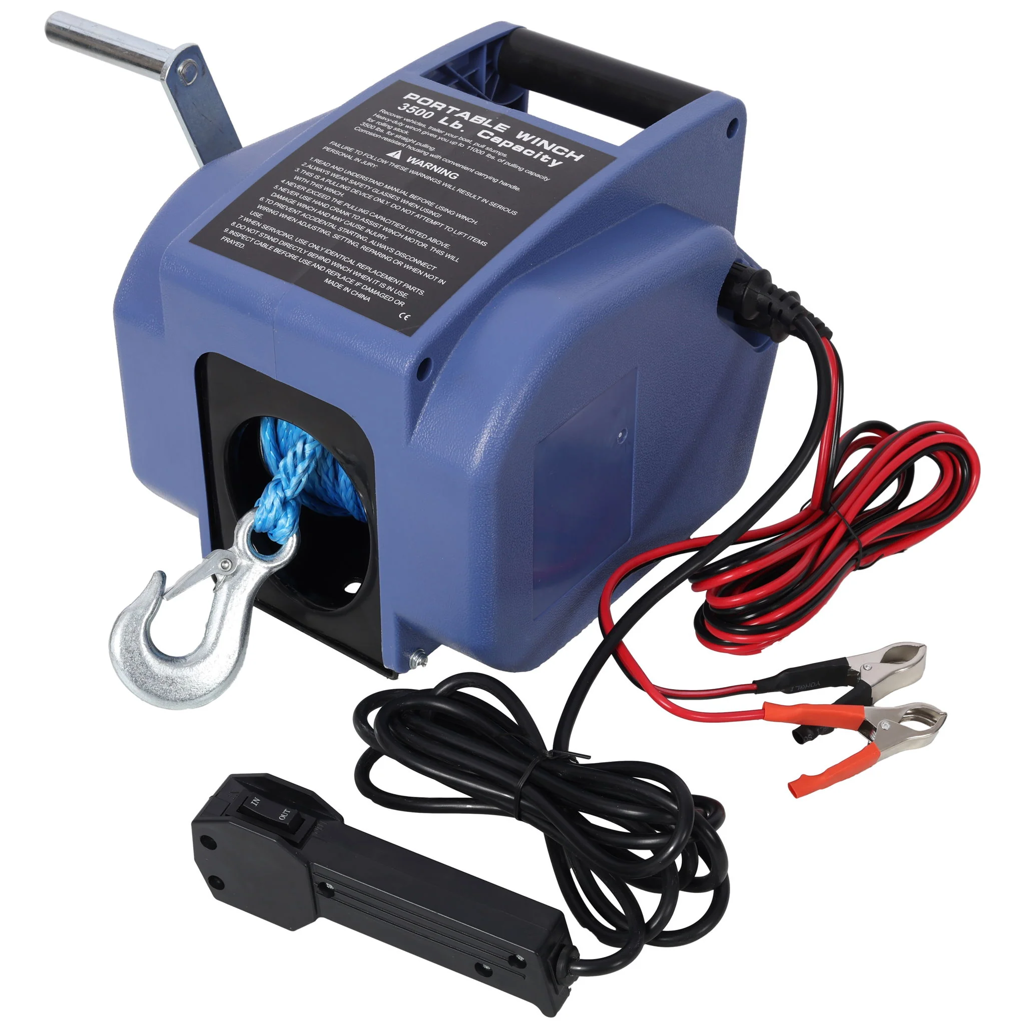 Reversible 12V Electric Trailer Winch For Boats Up To 6000 Lbs With Synthetic Rope And Extra Pulley Hook - Blue - Image 4