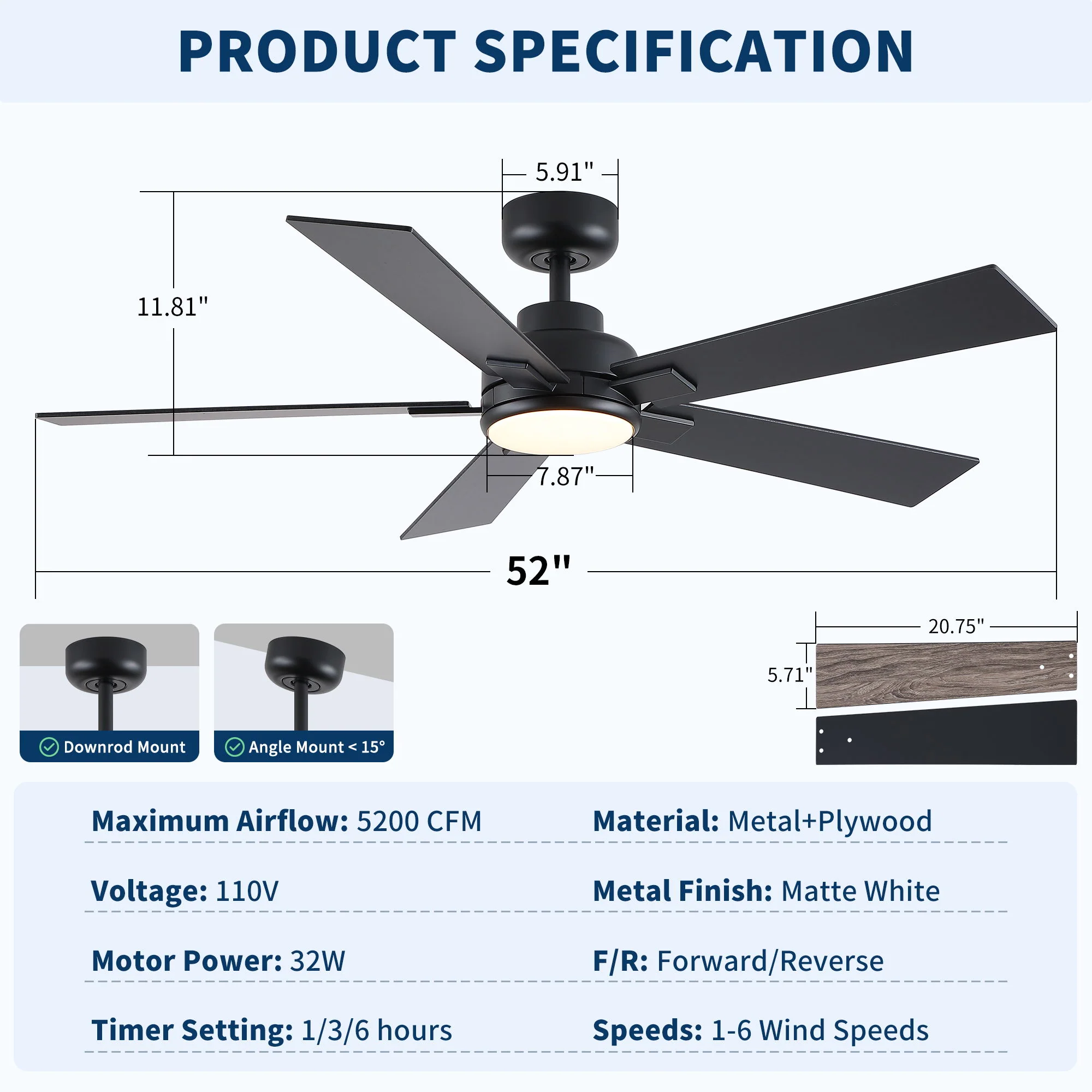 Reversible Motor Integrated LED Dimmable Ceiling Fan With Light - Image 13