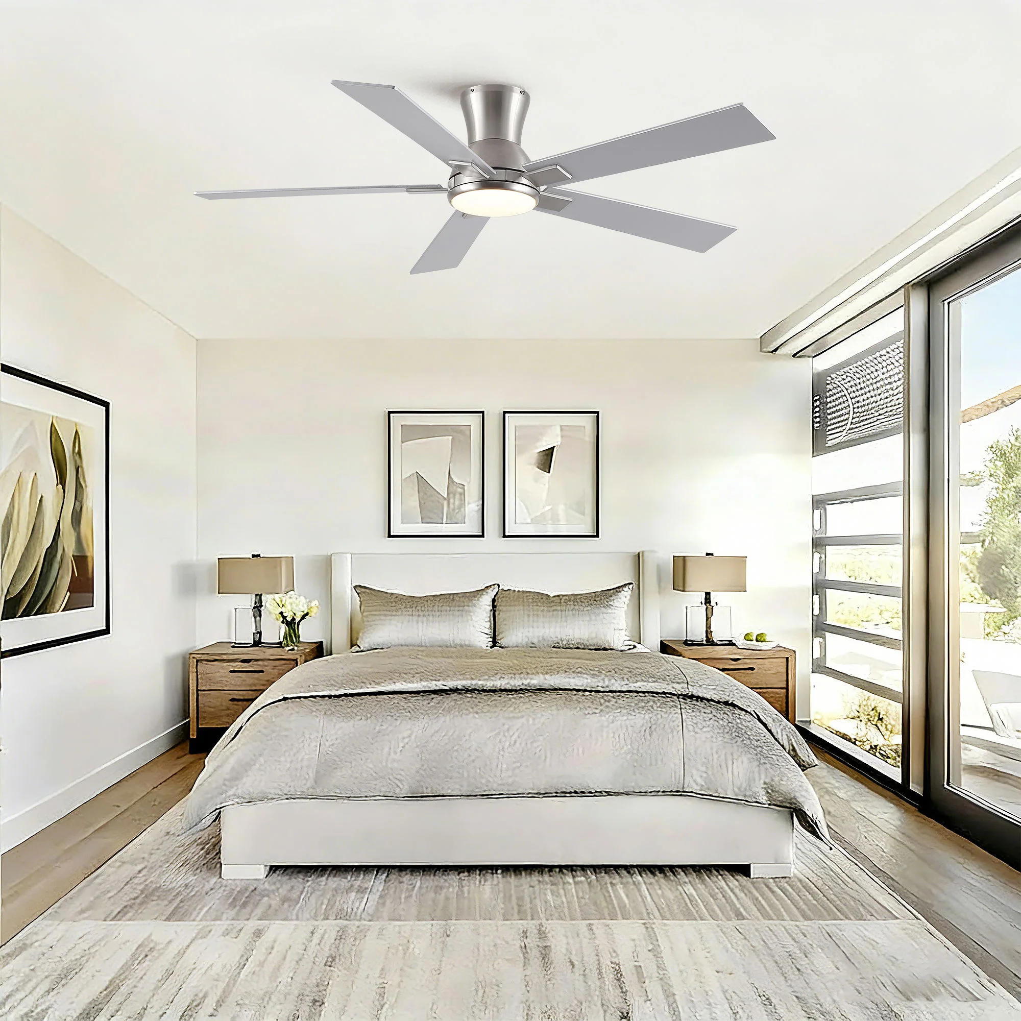 Low Profile Flush Mount Intergrated LED Ceiling Fan With Light And Reversible Quiet Motor - Image 12
